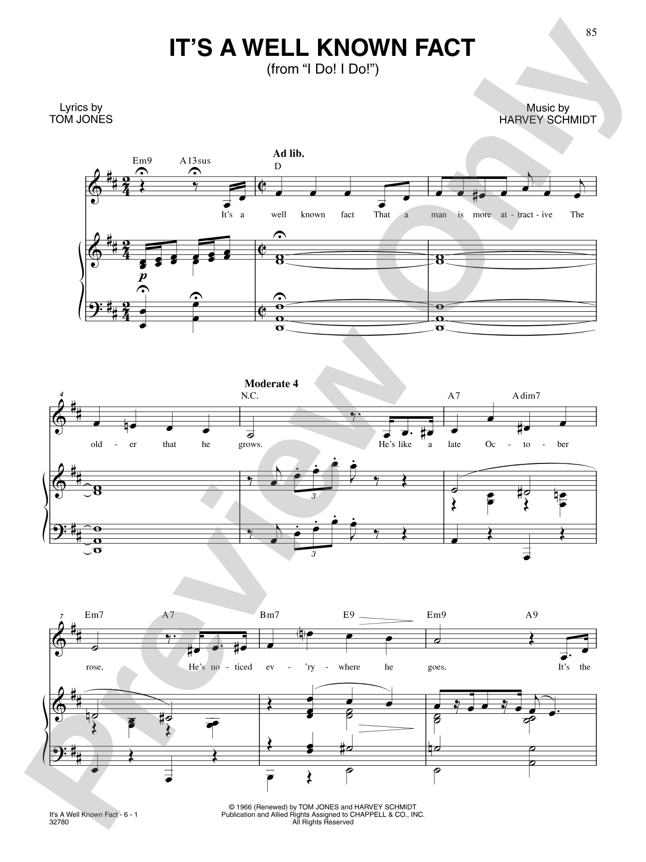 It's a Well Known Fact (From "I Do, I Do"): Piano/Vocal/Chords