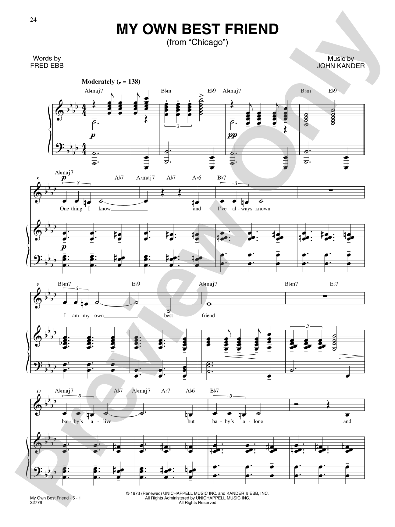 My Own Best Friend (From "Chicago"): Piano/Vocal/Chords