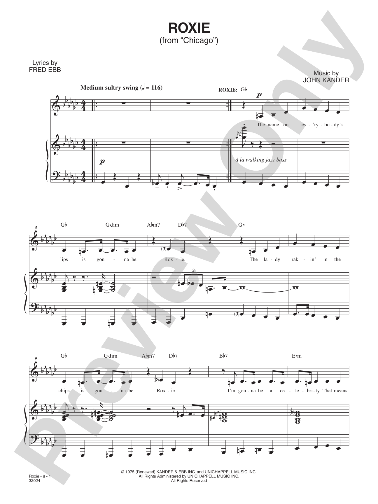 Roxie (From "Chicago"): Piano/Vocal/Chords