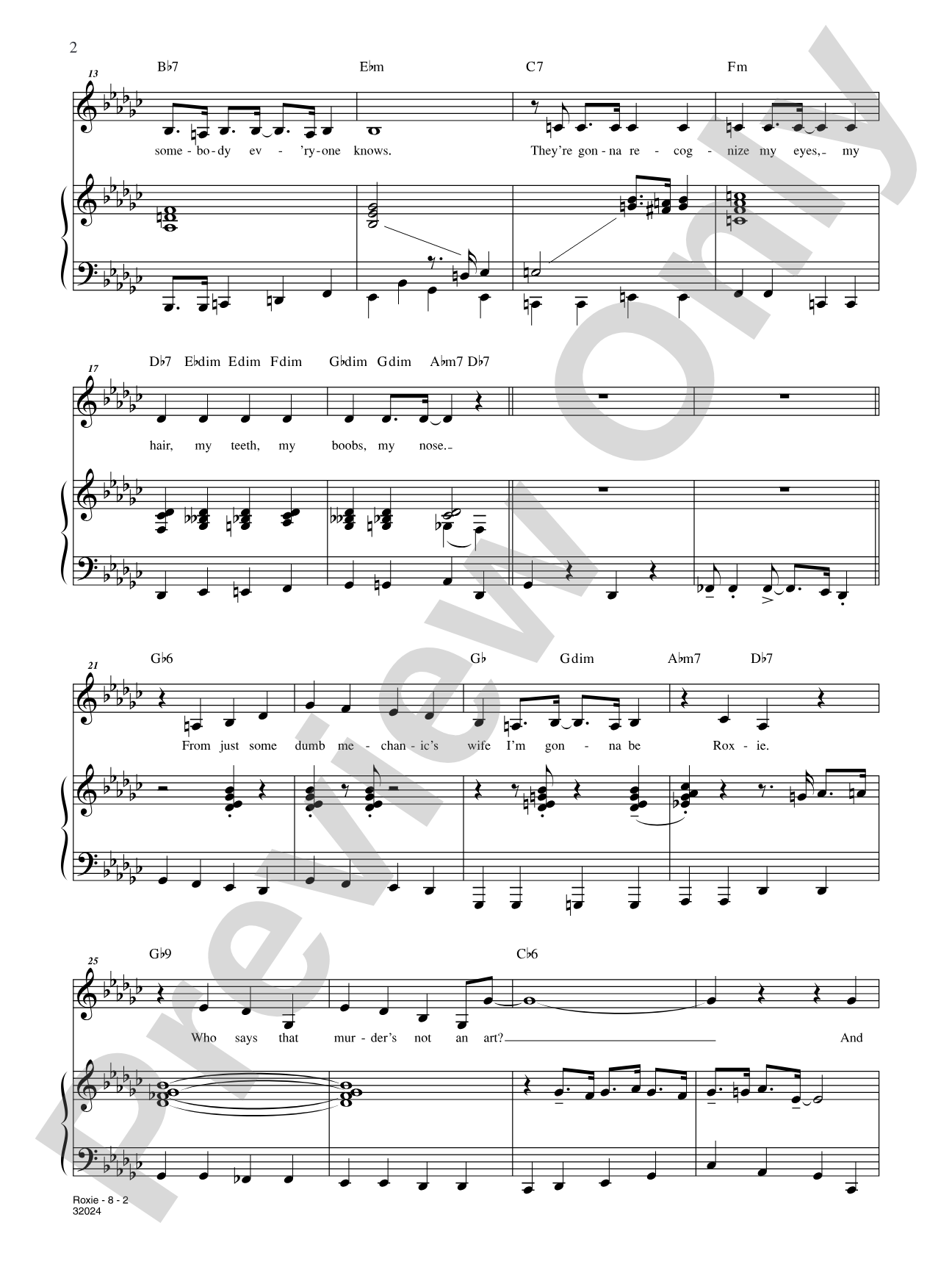 Roxie (From "Chicago"): Piano/Vocal/Chords
