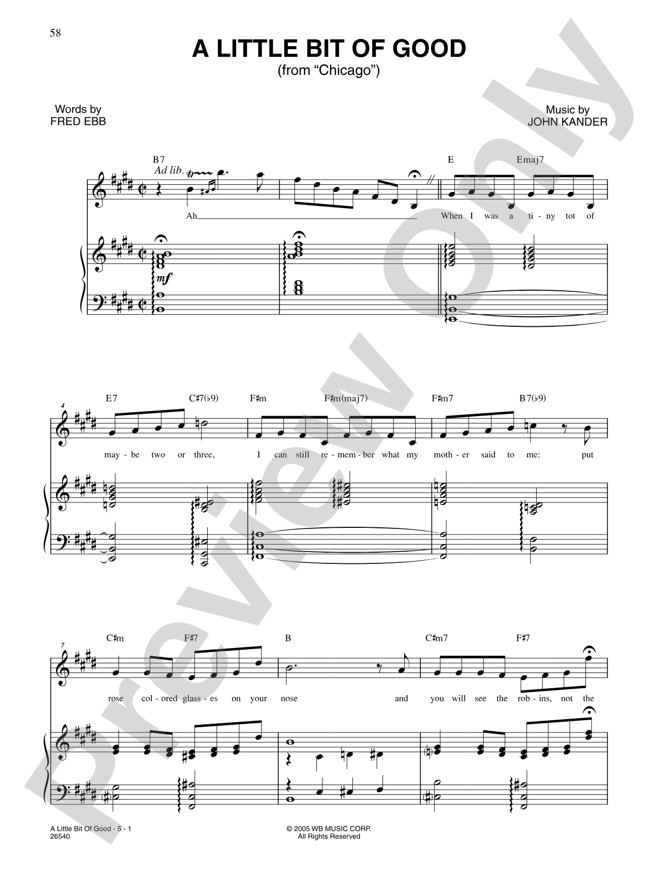 A Little Bit of Good (From "Chicago"): Piano/Vocal/Chords