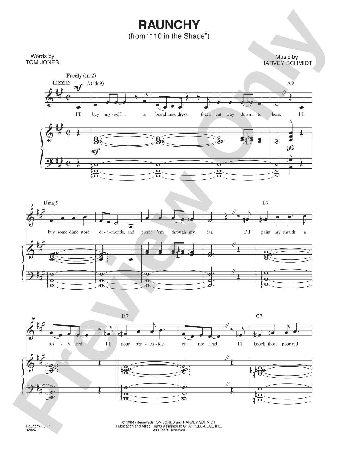 Raunchy (From "110 in the Shade"): Piano/Vocal/Chords