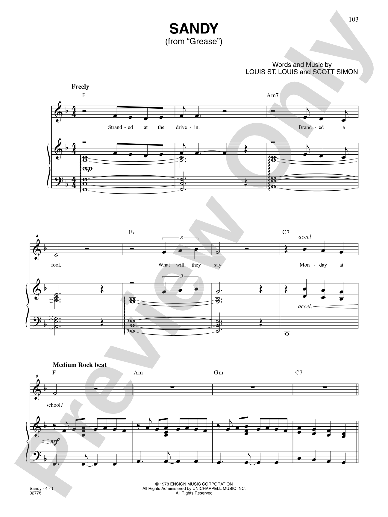 Sandy (From "Grease"): Piano/Vocal/Chords