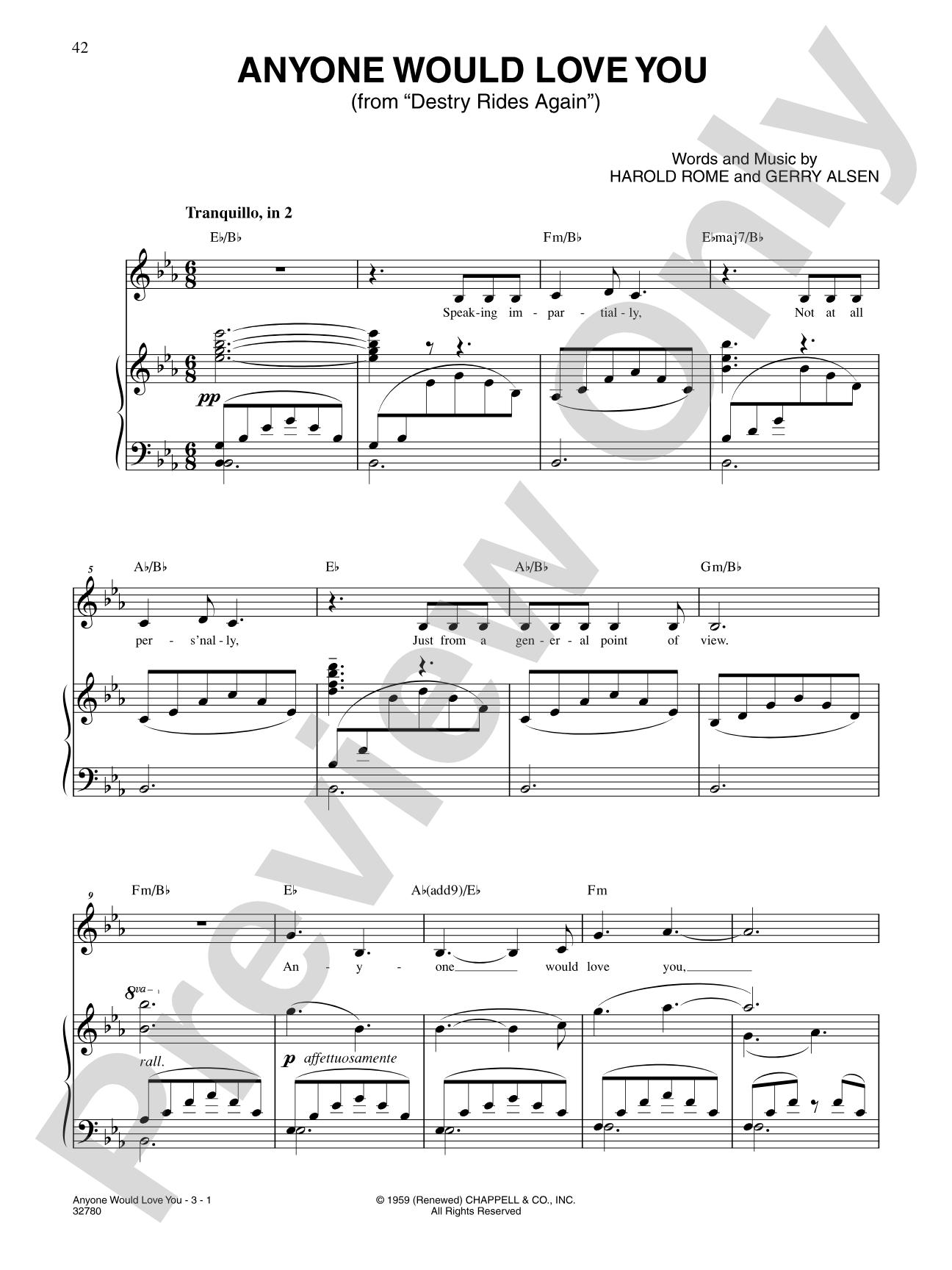 Anyone Would Love You (From "Destry Rides Again"): Piano/Vocal/Chords