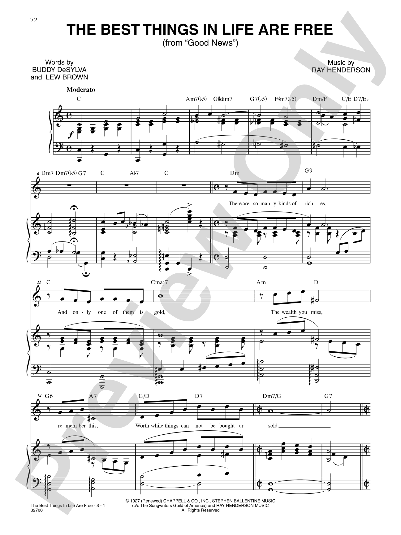 The Best Things in Life Are Free (From "Good News"): Piano/Vocal/Chords