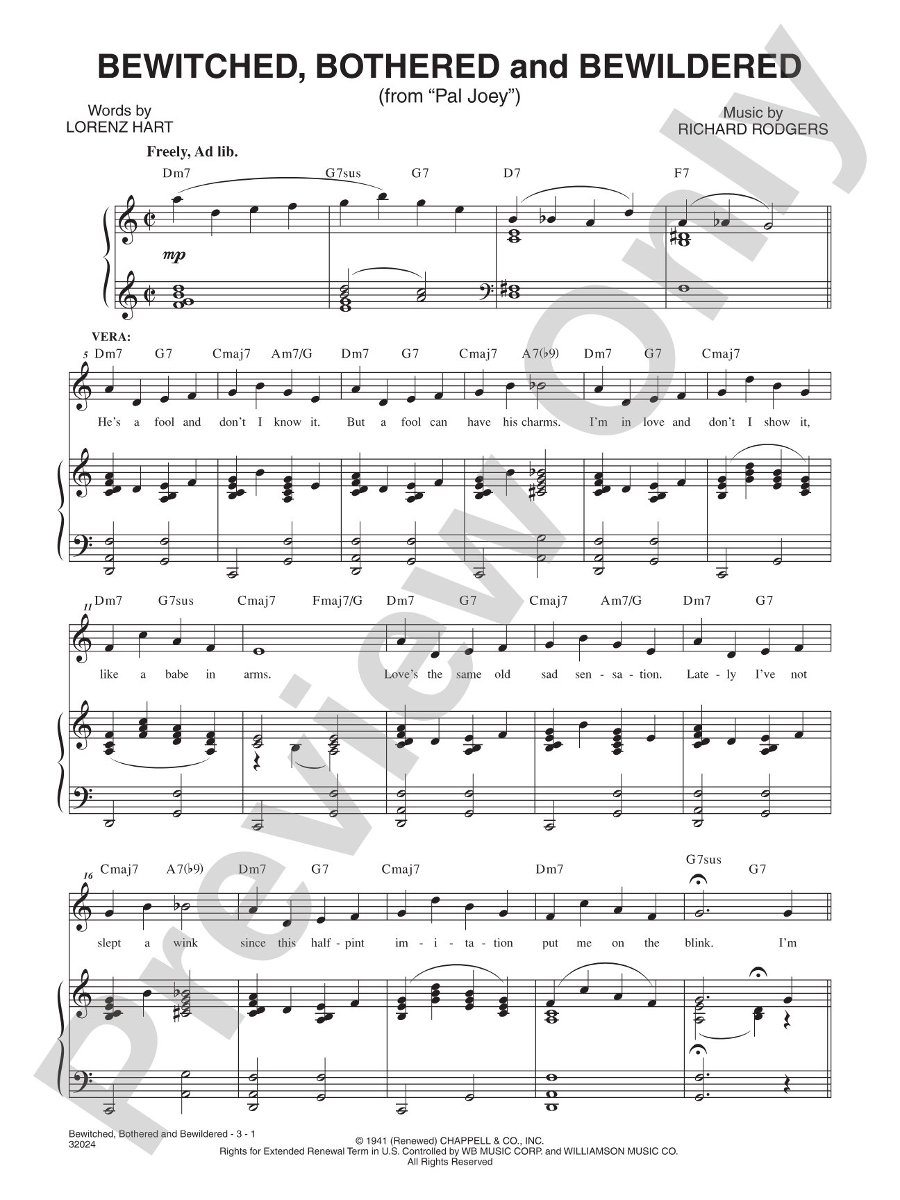 Bewitched, Bothered and Bewildered (From "Pal Joey"): Piano/Vocal/Chords