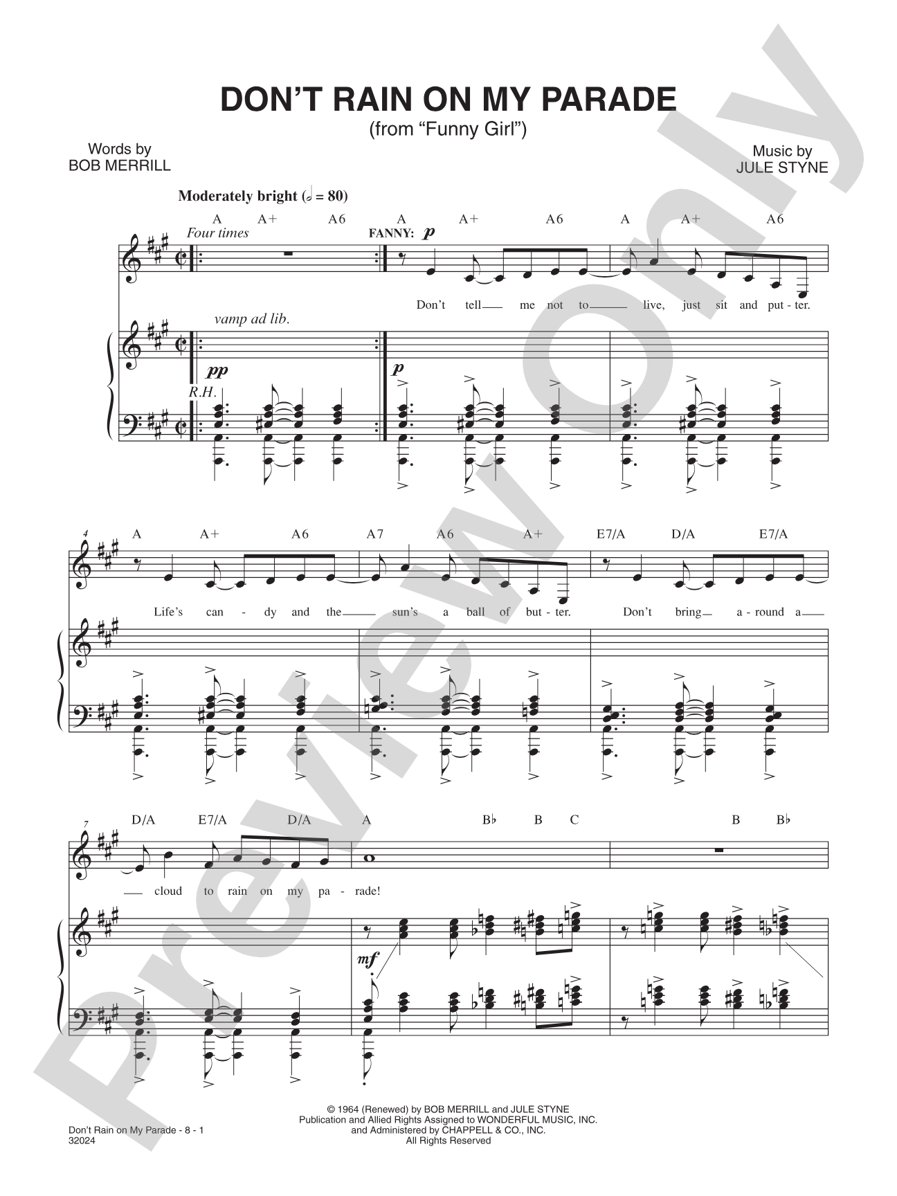 Don't Rain on My Parade (From "Funny Girl"): Piano/Vocal/Chords