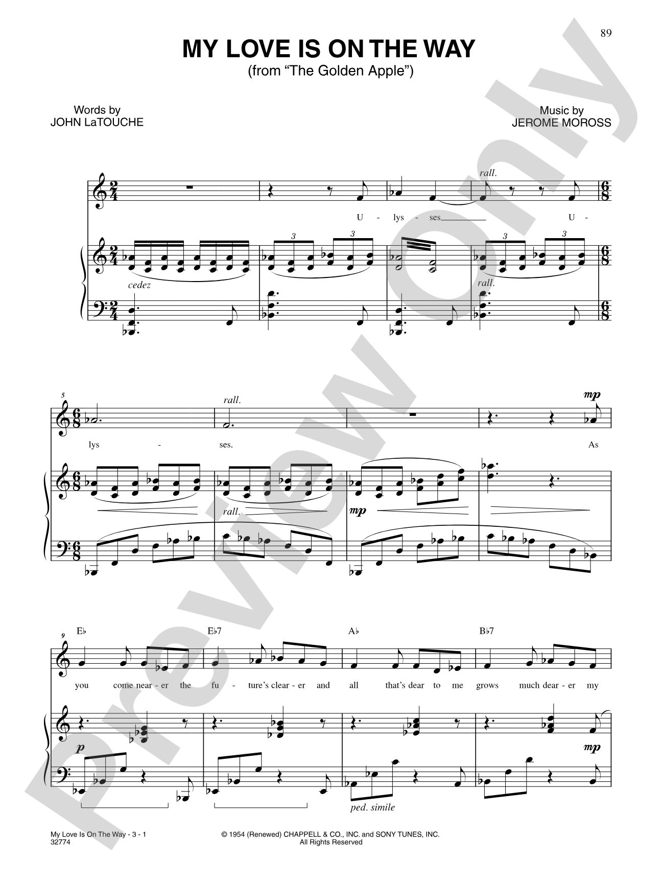 My Love Is on the Way (From "the Golden Apple"): Piano/Vocal/Chords