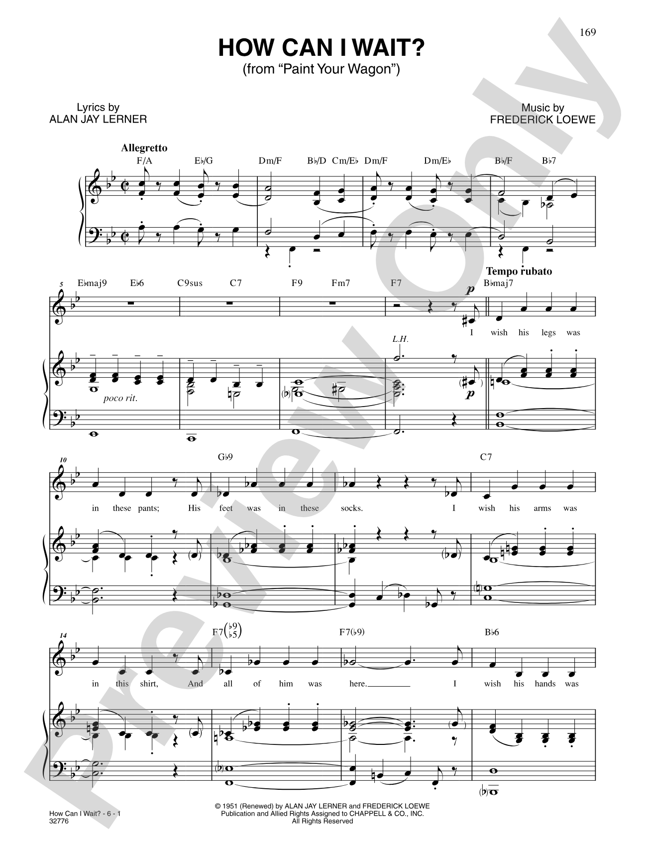 How Can I Wait? (From "Paint Your Wagon"): Piano/Vocal/Chords