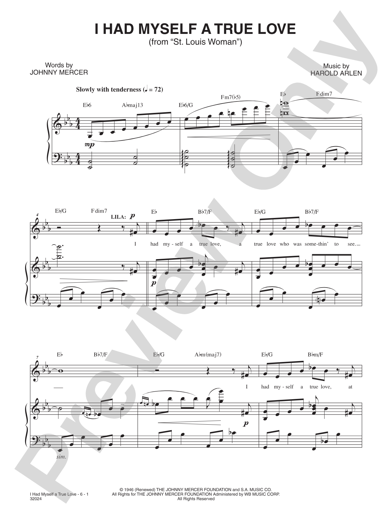 I Had Myself a True Love (From "St. Louis Woman"): Piano/Vocal/Chords