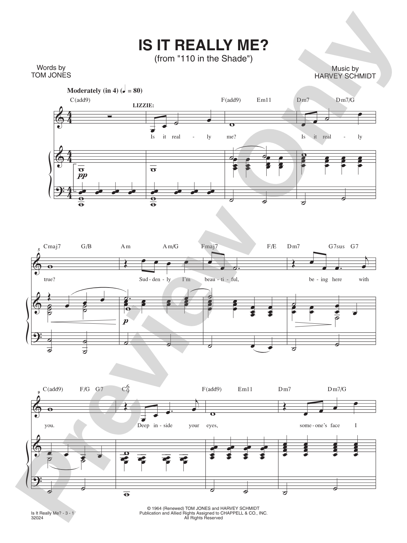 Is It Really Me? (From "110 in the Shade"): Piano/Vocal/Chords