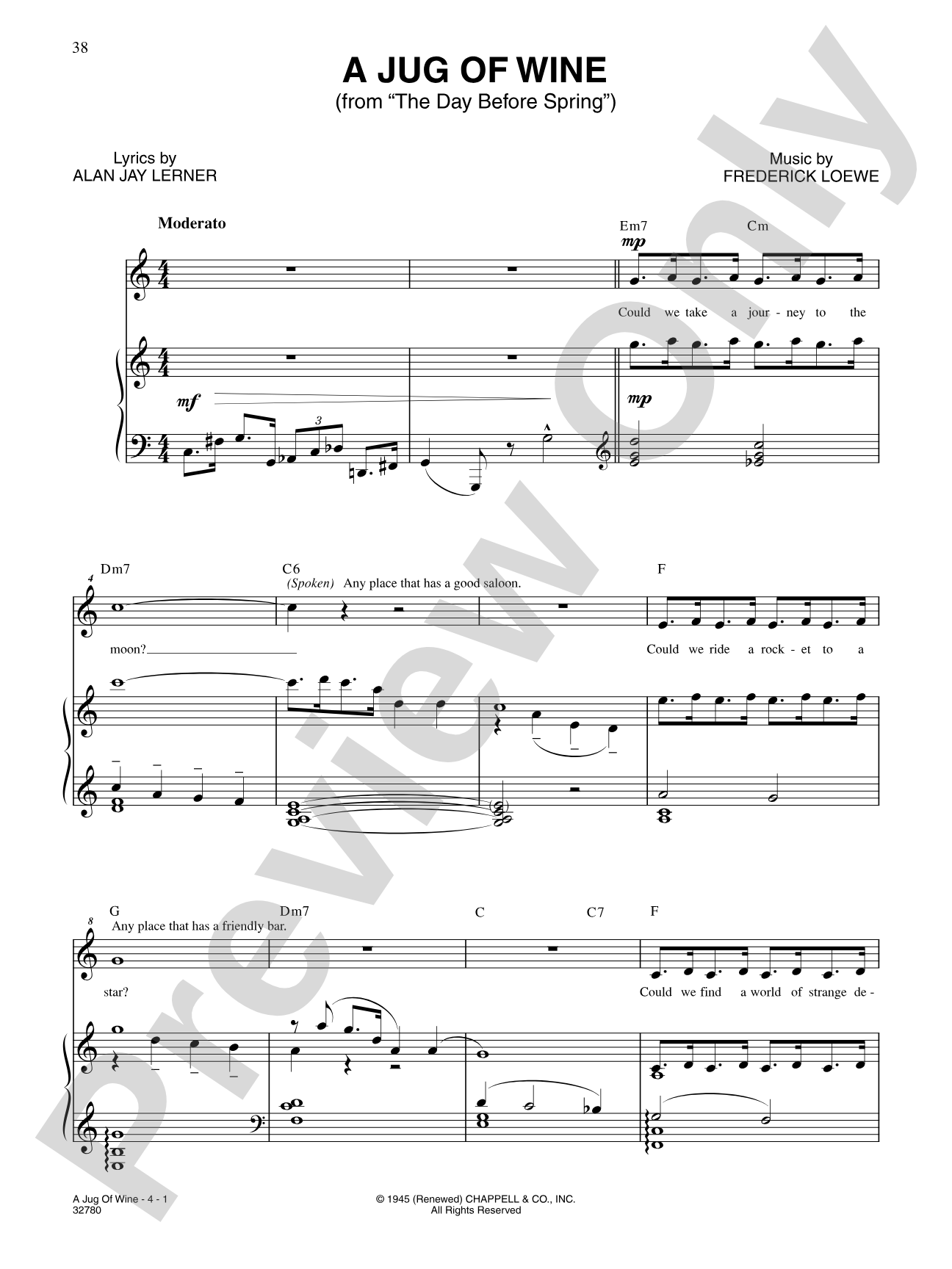 A Jug of Wine (From "The Day Before Spring"): Piano/Vocal/Chords