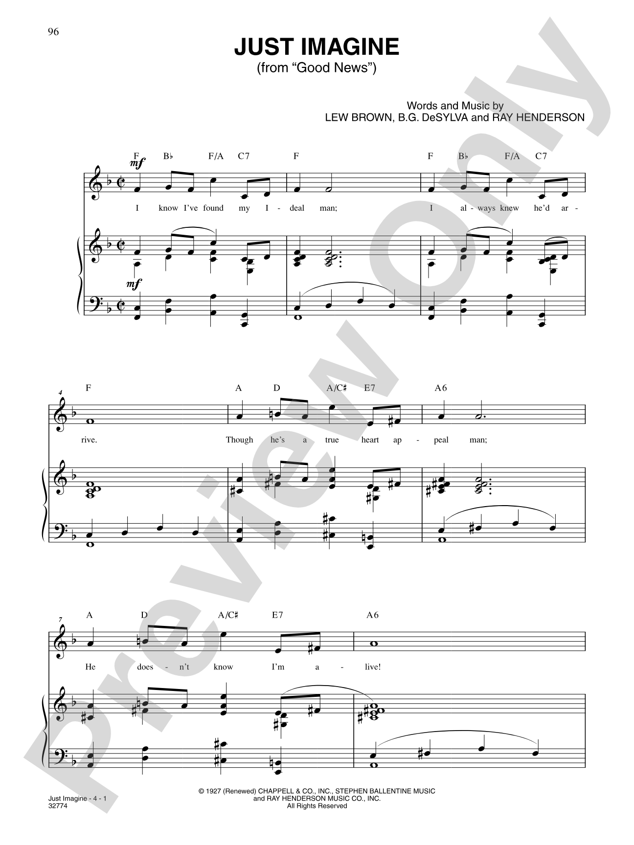 Just Imagine (From "Good News"): Piano/Vocal/Chords