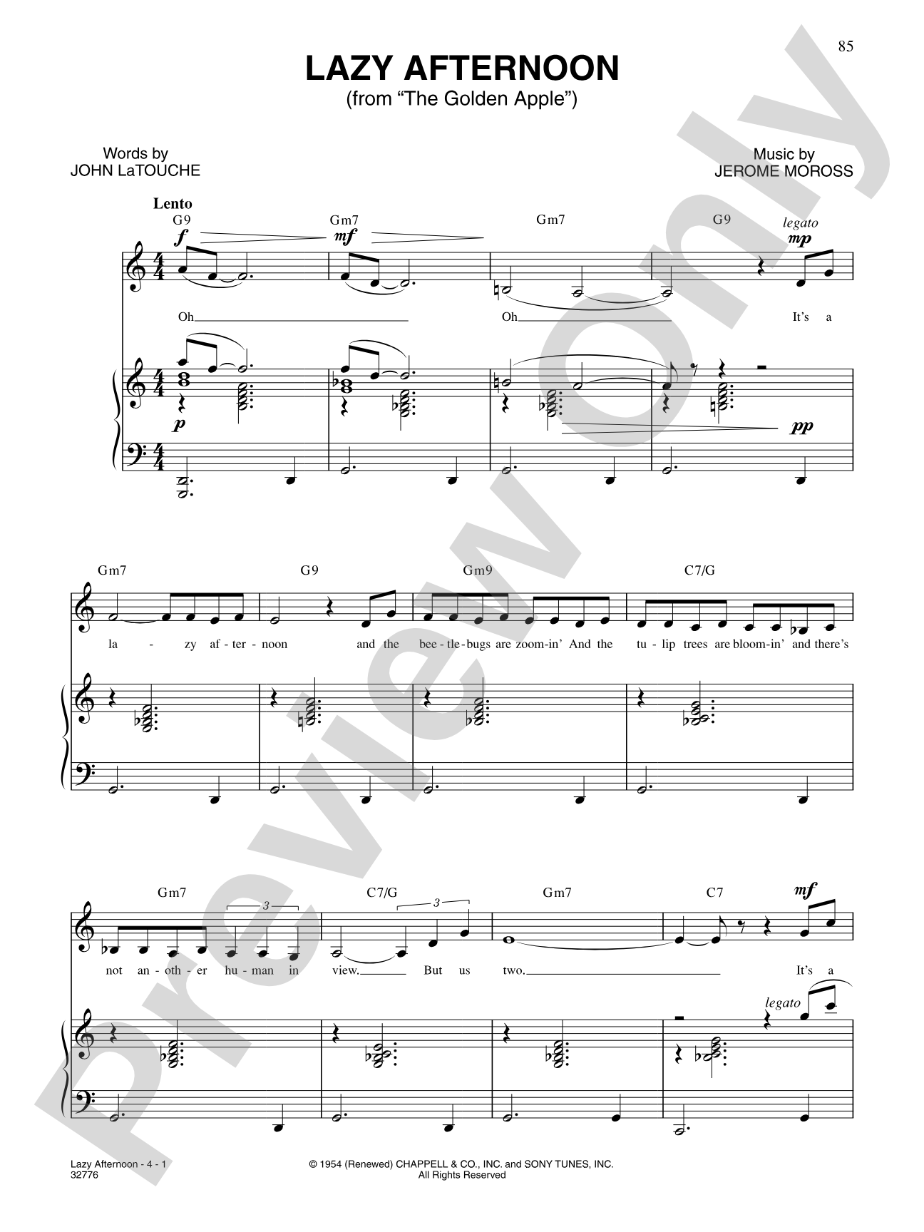 Lazy Afternoon (From "The Golden Apple"): Piano/Vocal/Chords