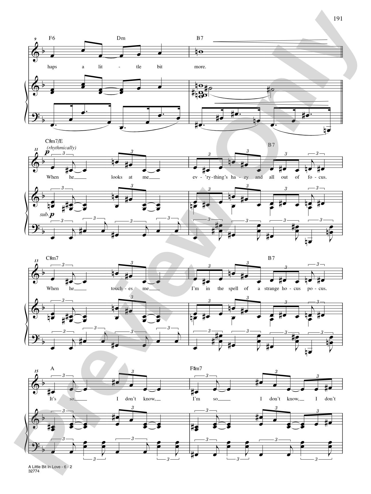 A Little Bit in Love (From "Wonderful Town"): Piano/Vocal/Chords