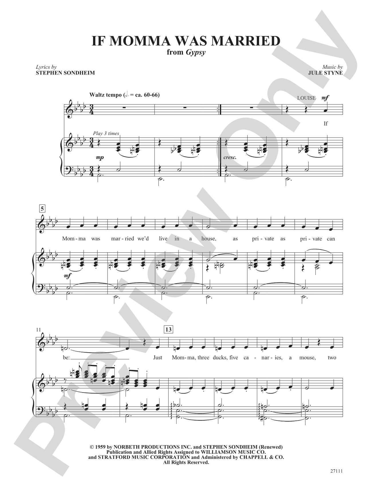 If Momma Was Married (From "Gypsy"): Piano/Vocal/Chords