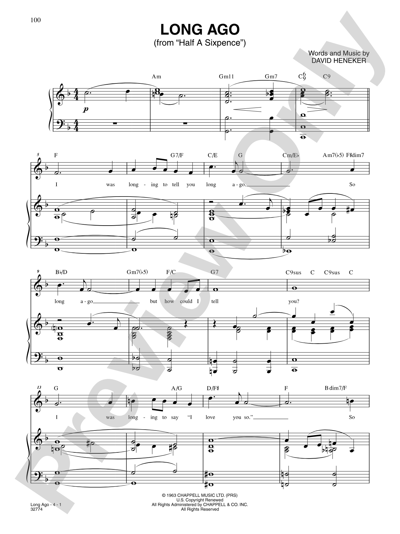 Long Ago (From "Half a Sixpence"): Piano/Vocal/Chords