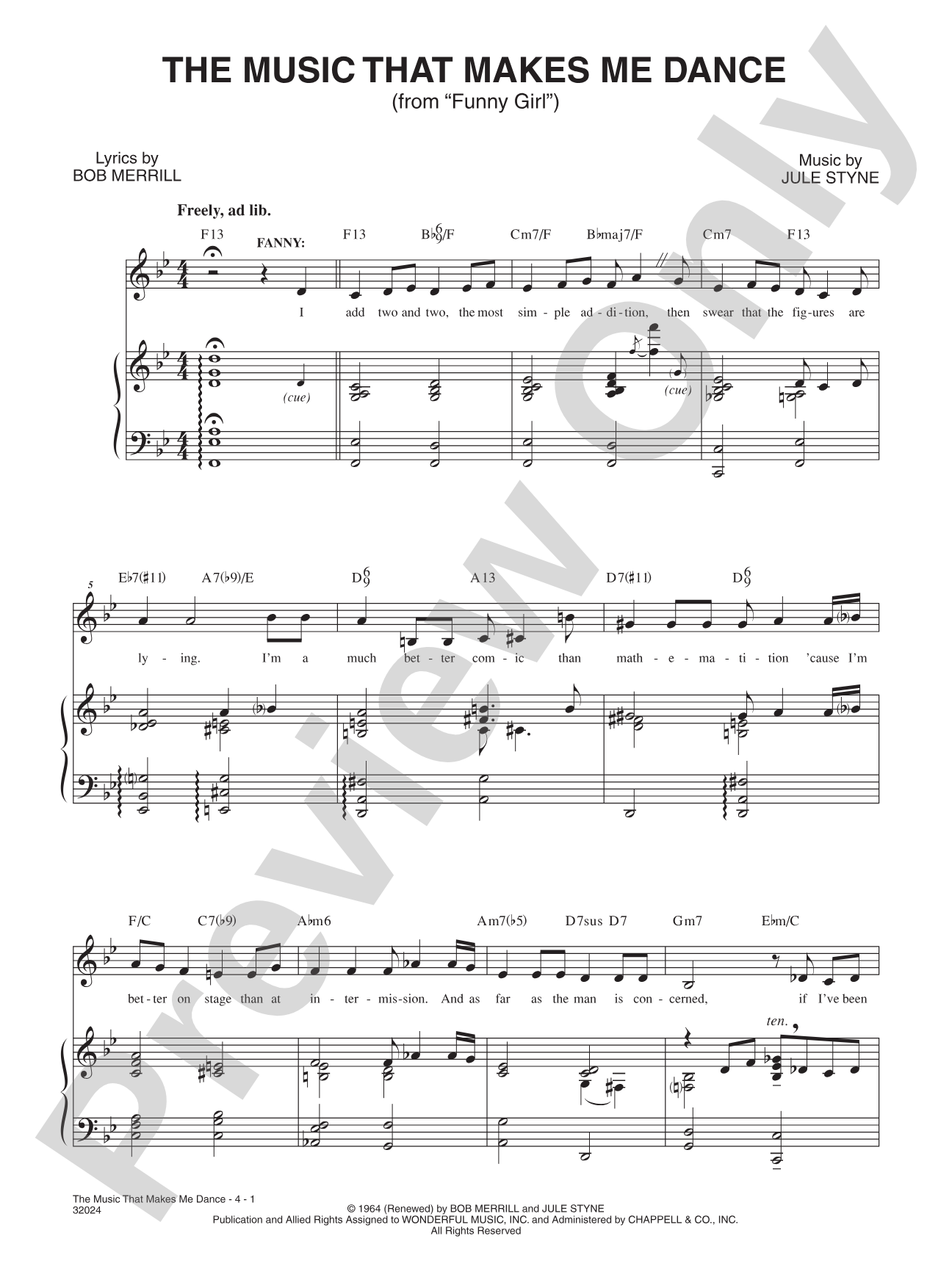 Music That Makes Me Dance, The (From "Funny Girl"): Piano/Vocal/Chords