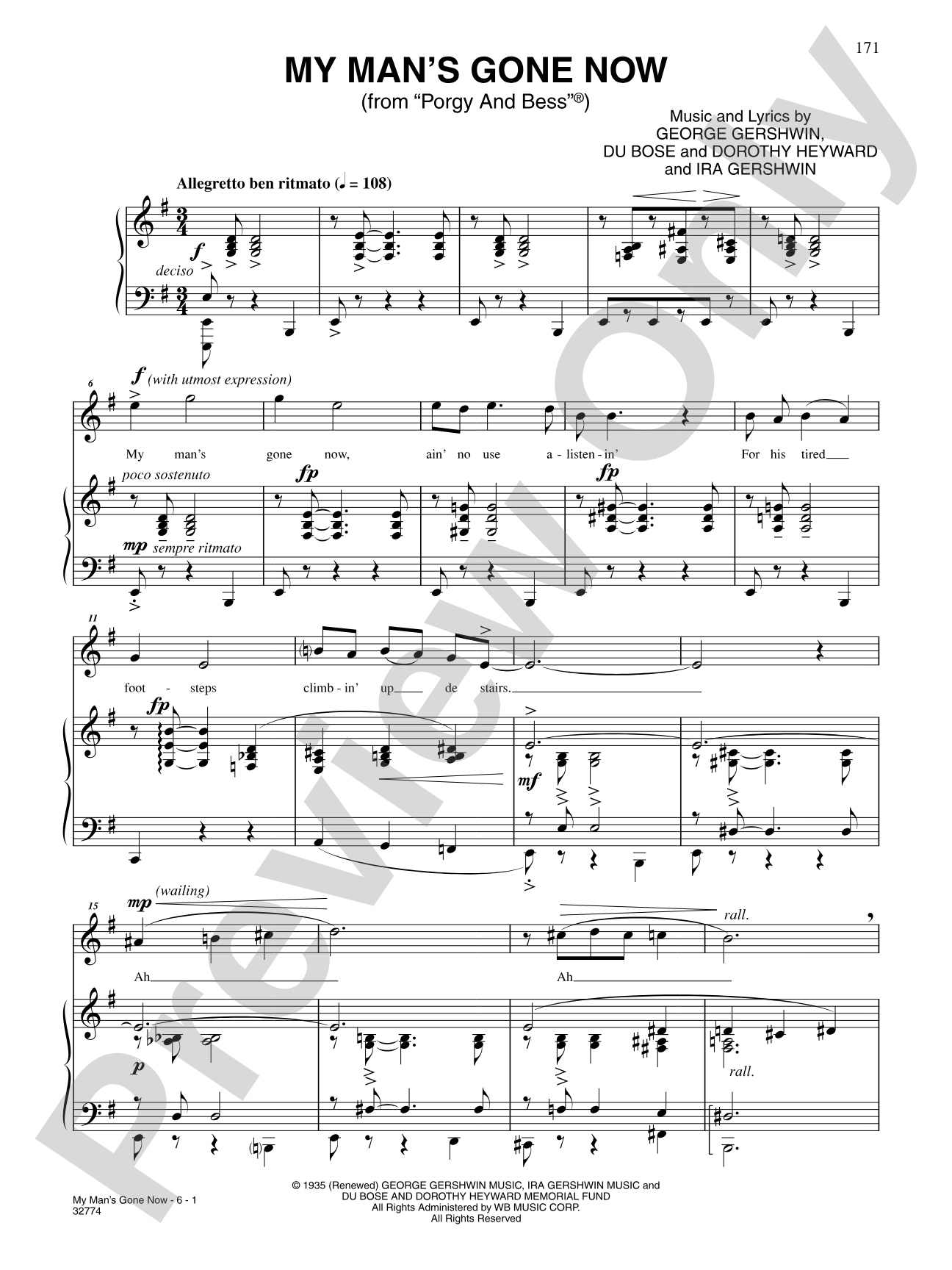 My Man's Gone Now (From "Porgy and Bess"): Piano/Vocal/Chords
