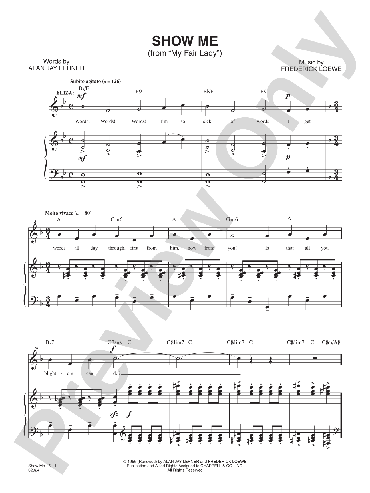 Show Me (From "My Fair Lady"): Piano/Vocal/Chords