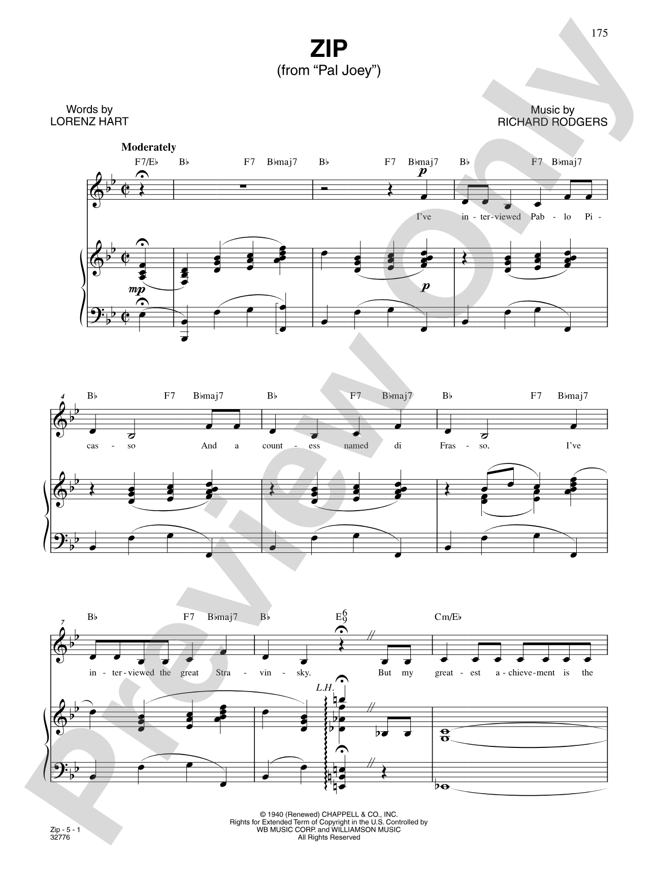 Zip (From "Pal Joey"): Piano/Vocal/Chords