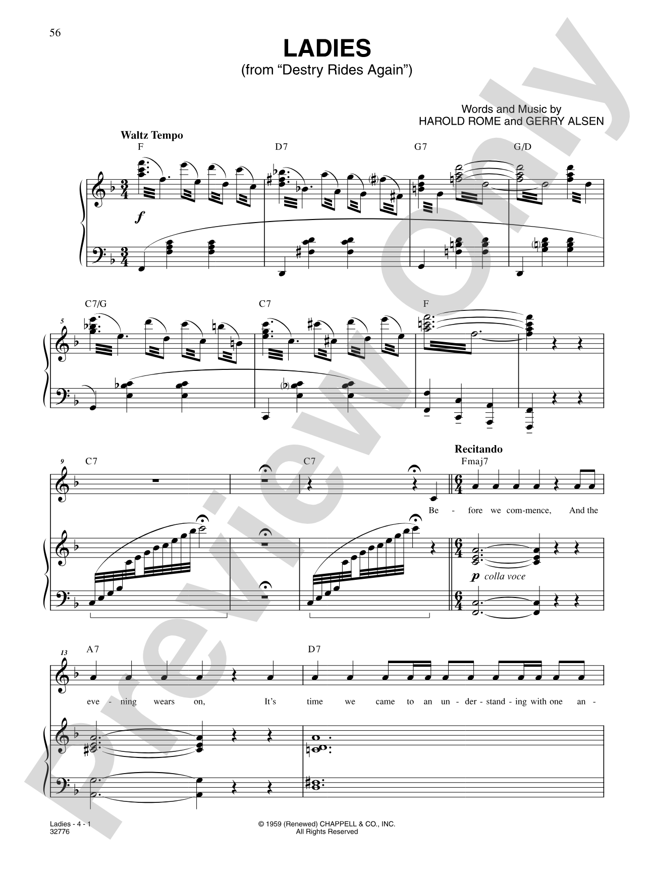 Ladies (From "Destry Rides Again"): Piano/Vocal/Chords