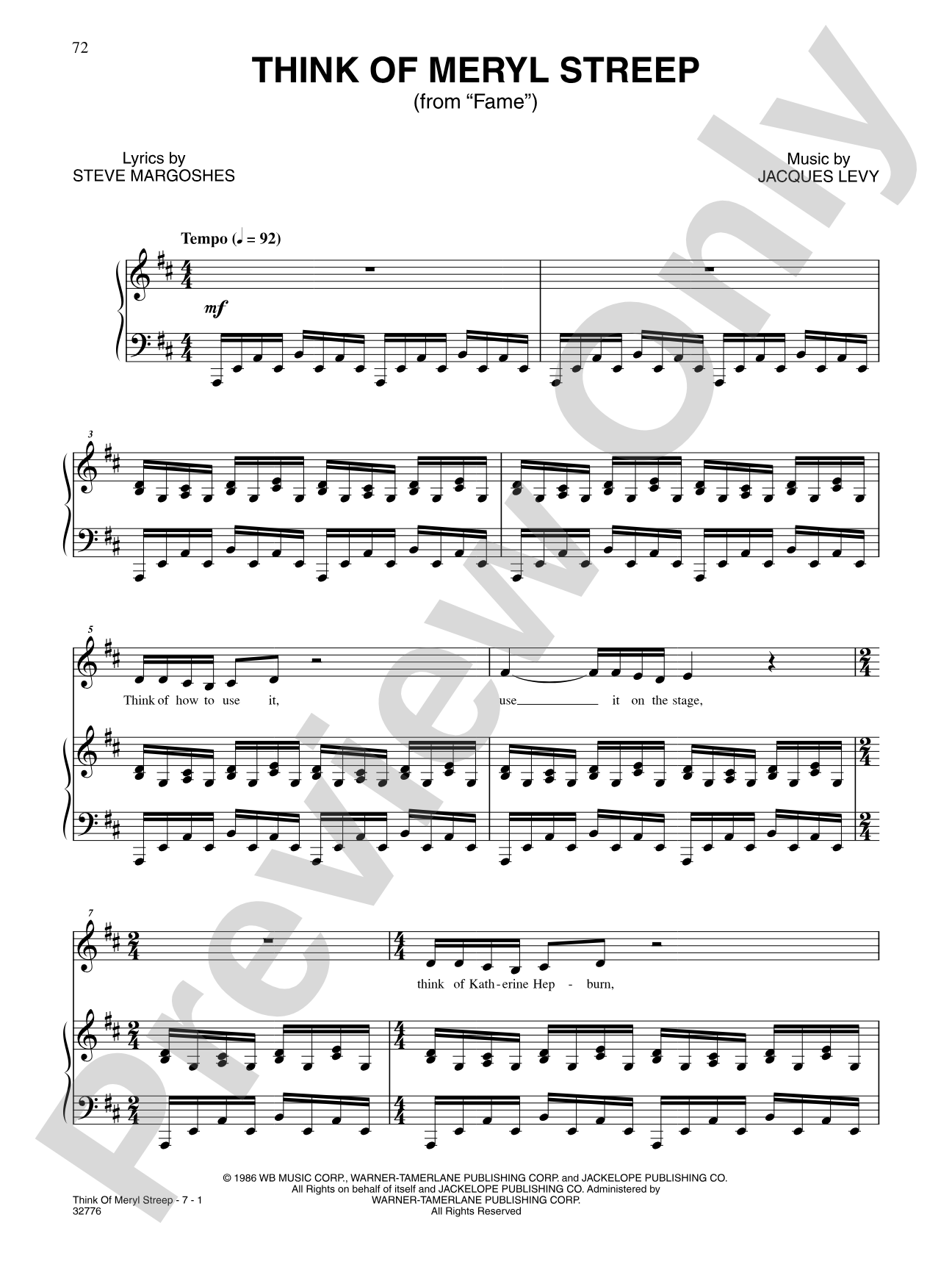Think of Meryl Streep (From "Fame-the Musical"): Piano/Vocal/Chords
