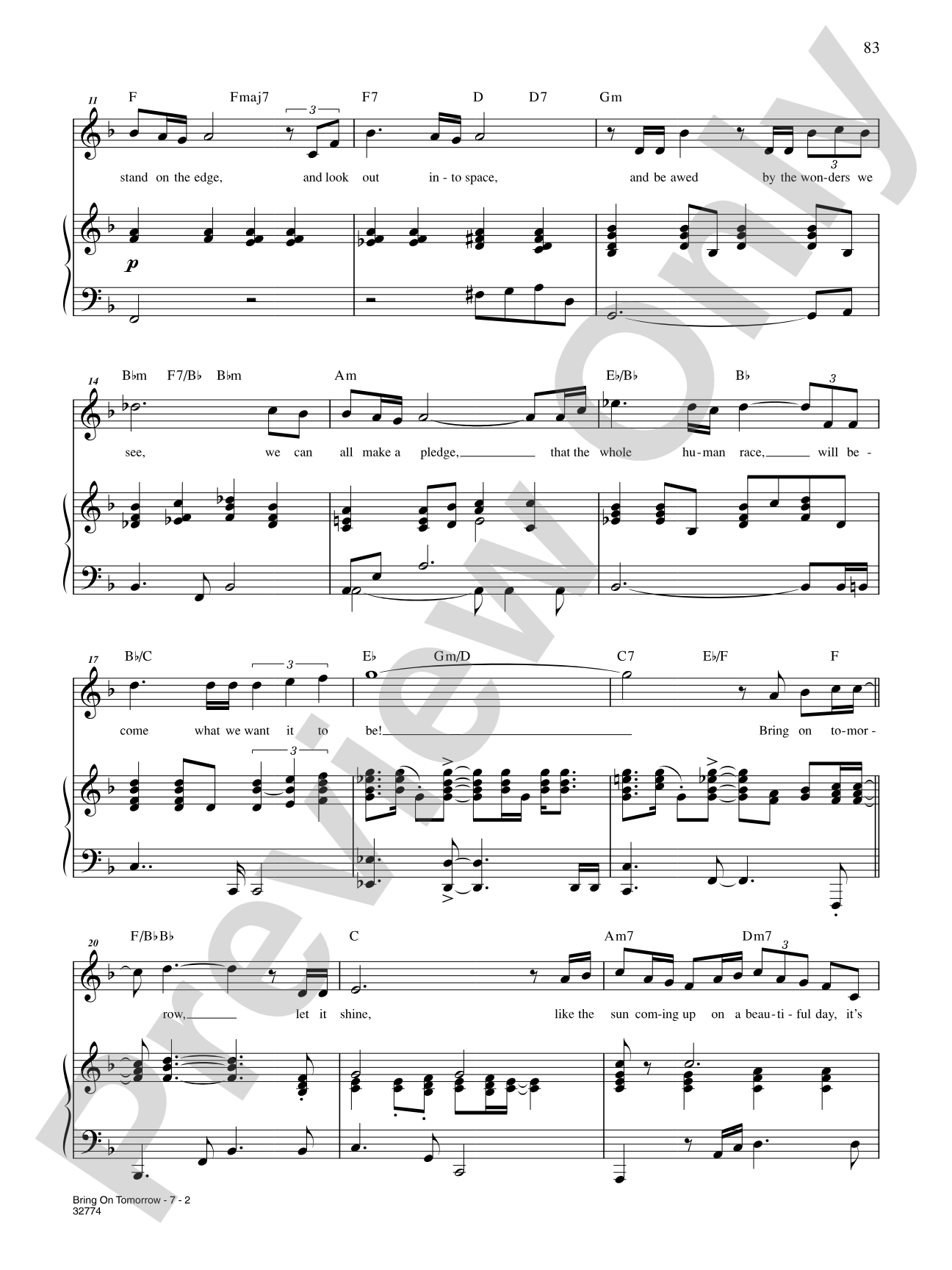 Bring on Tomorrow (From "Fame-the Musical"): Piano/Vocal/Chords