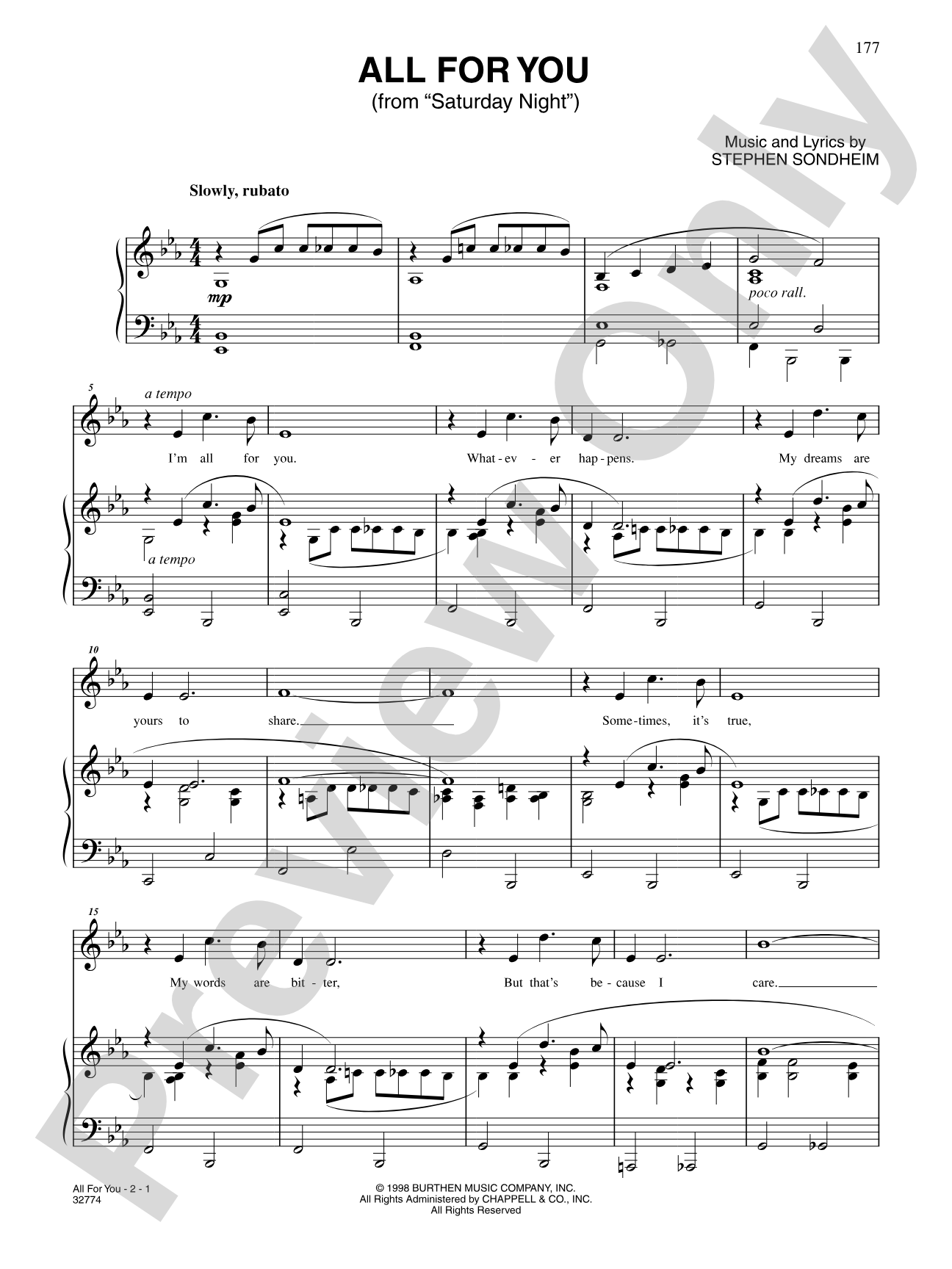 All for You: Piano/Vocal/Chords