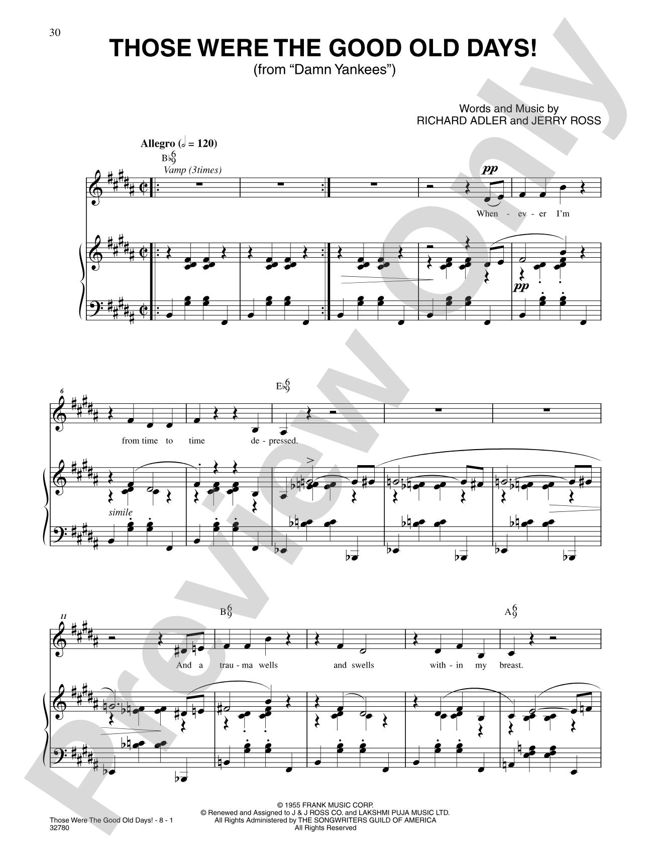 Those Were the Good Old Days (From "Damn Yankees"): Piano/Vocal/Chords