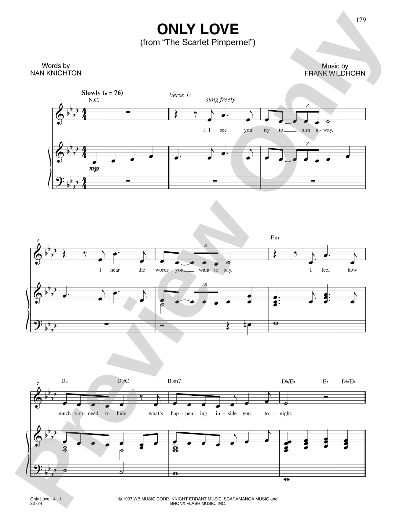 Only Love (From "the Scarlet Pimpernel"): Piano/Vocal/Chords
