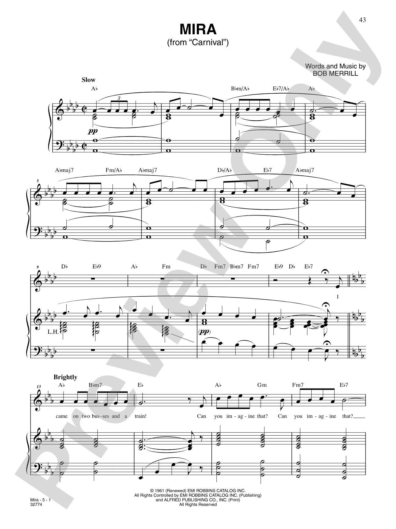 Mira (From "Carnival"): Piano/Vocal/Chords