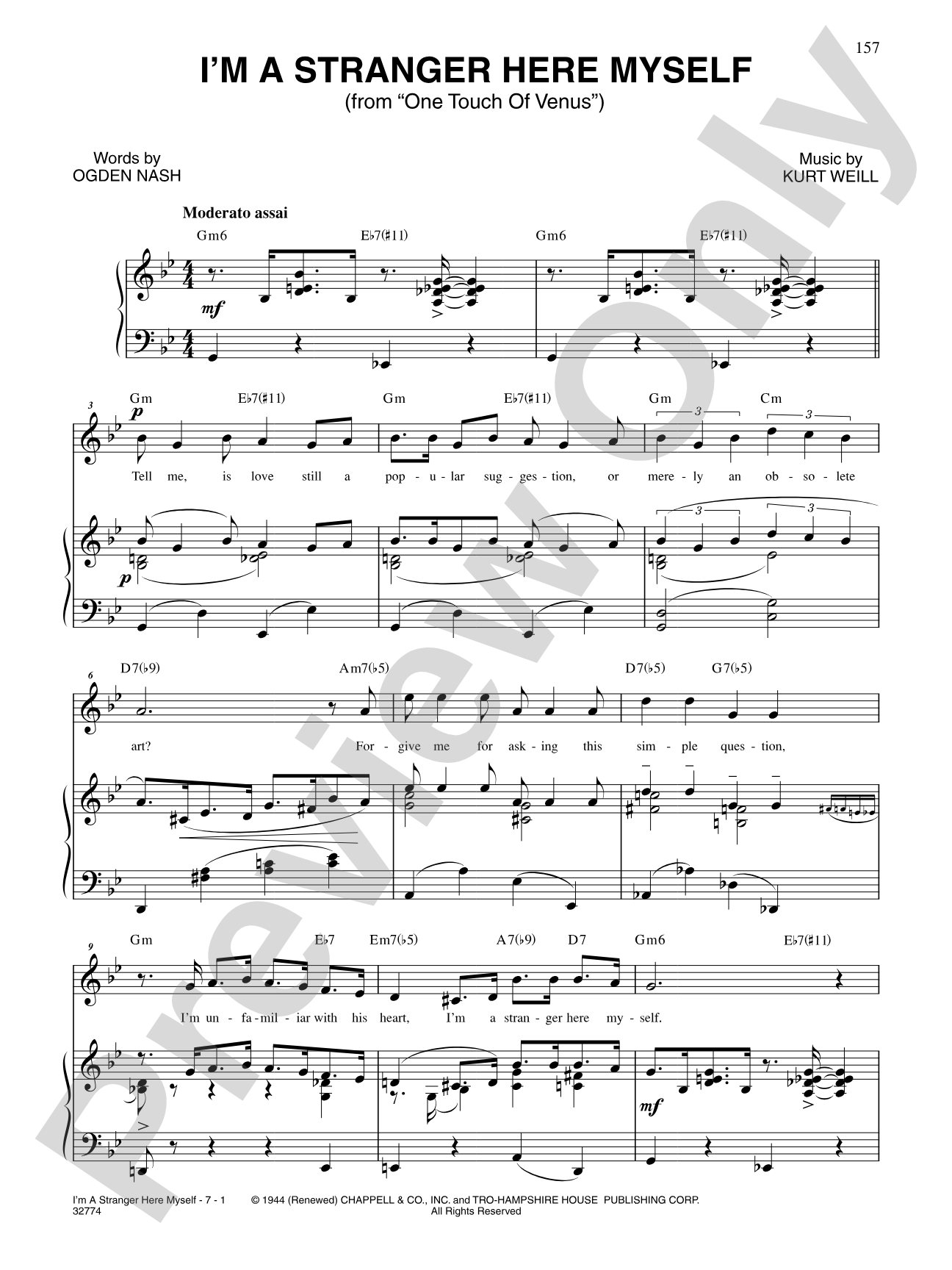 I'm a Stranger Here Myself: Piano/Vocal/Chords