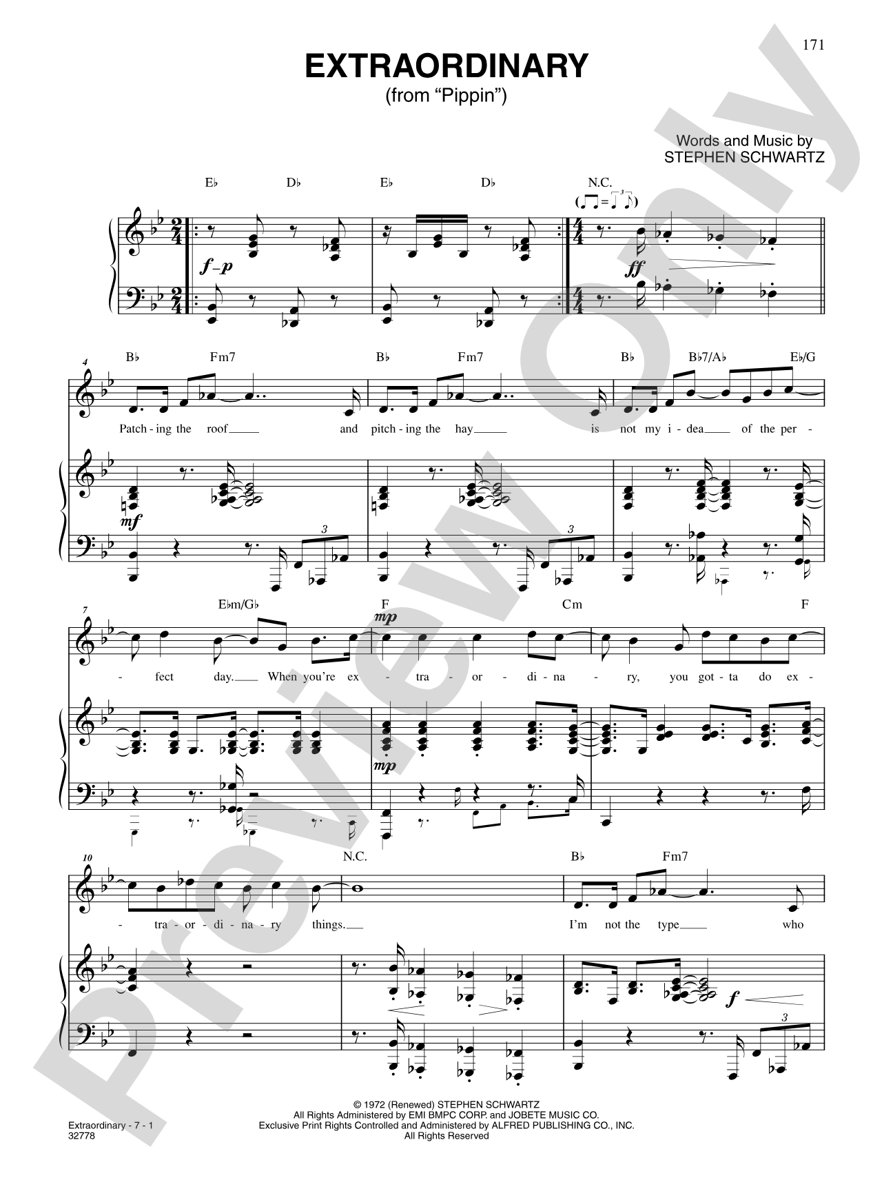 Extraordinary (From "Pippin"): Piano/Vocal/Chords