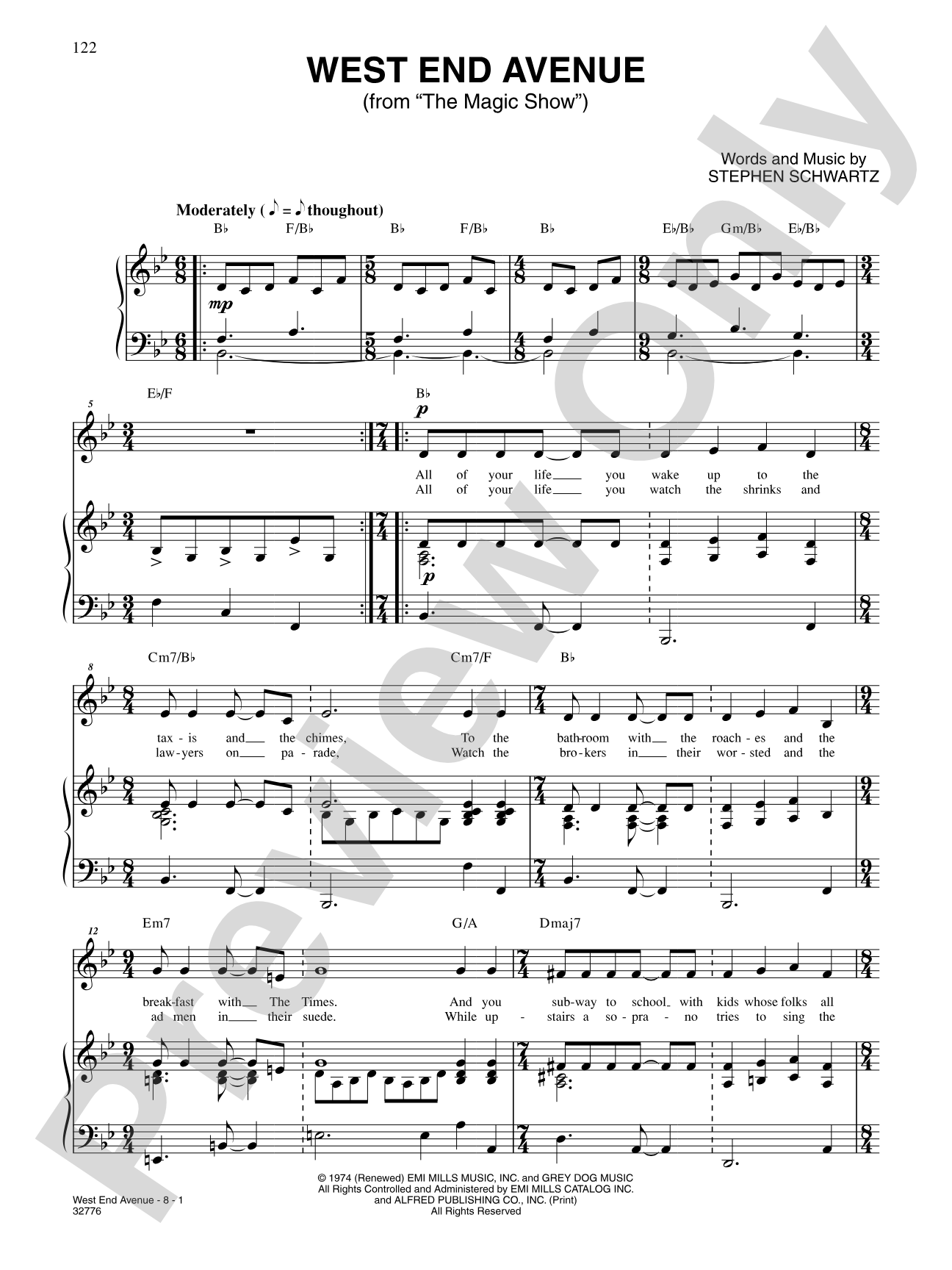 West End Avenue (From "The Magic Show"): Piano/Vocal/Chords