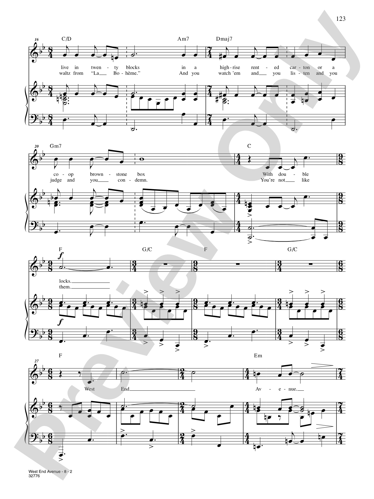 West End Avenue (From "The Magic Show"): Piano/Vocal/Chords