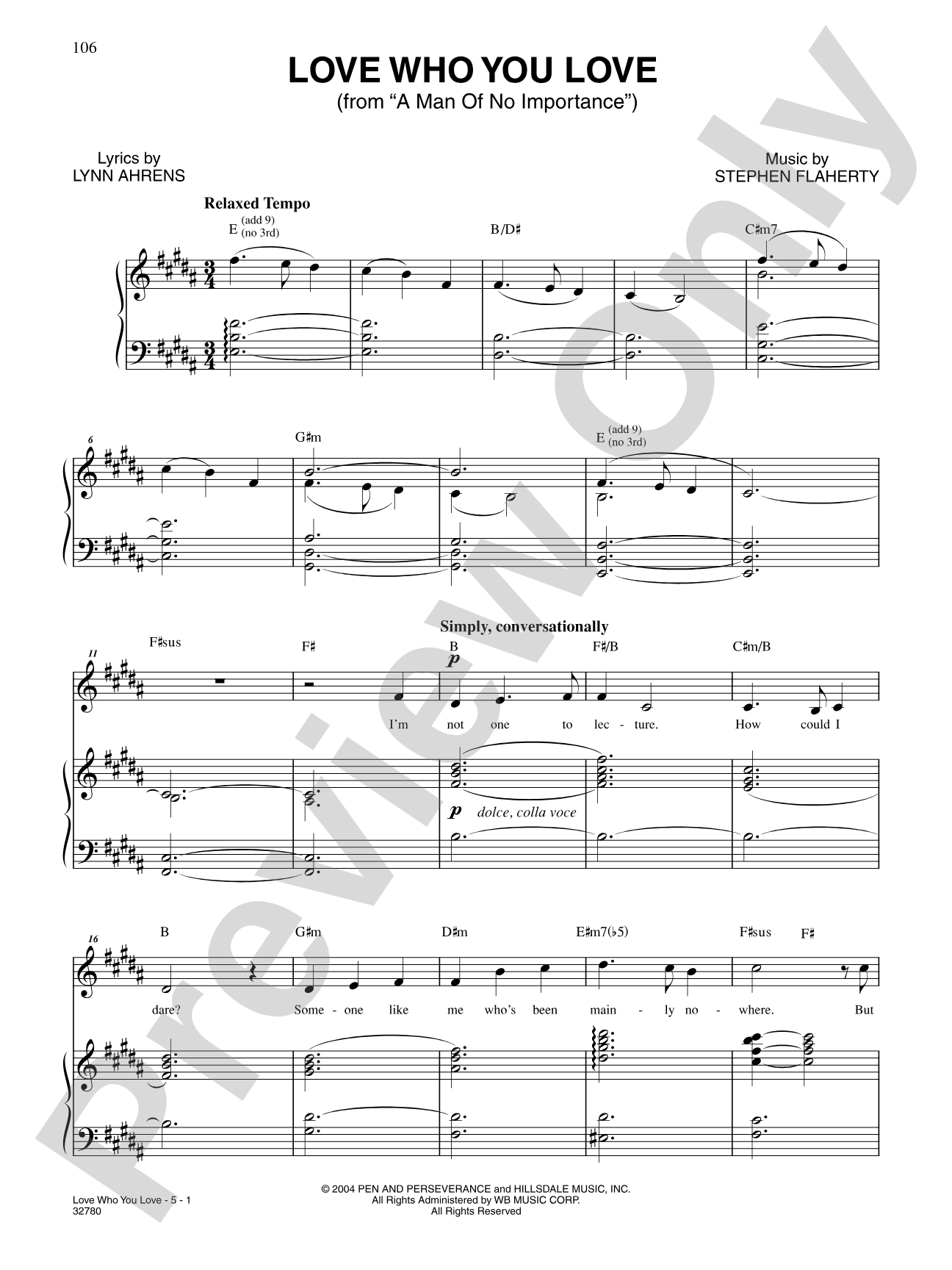 Love Who You Love (From "A Man of No Importance"): Piano/Vocal/Chords