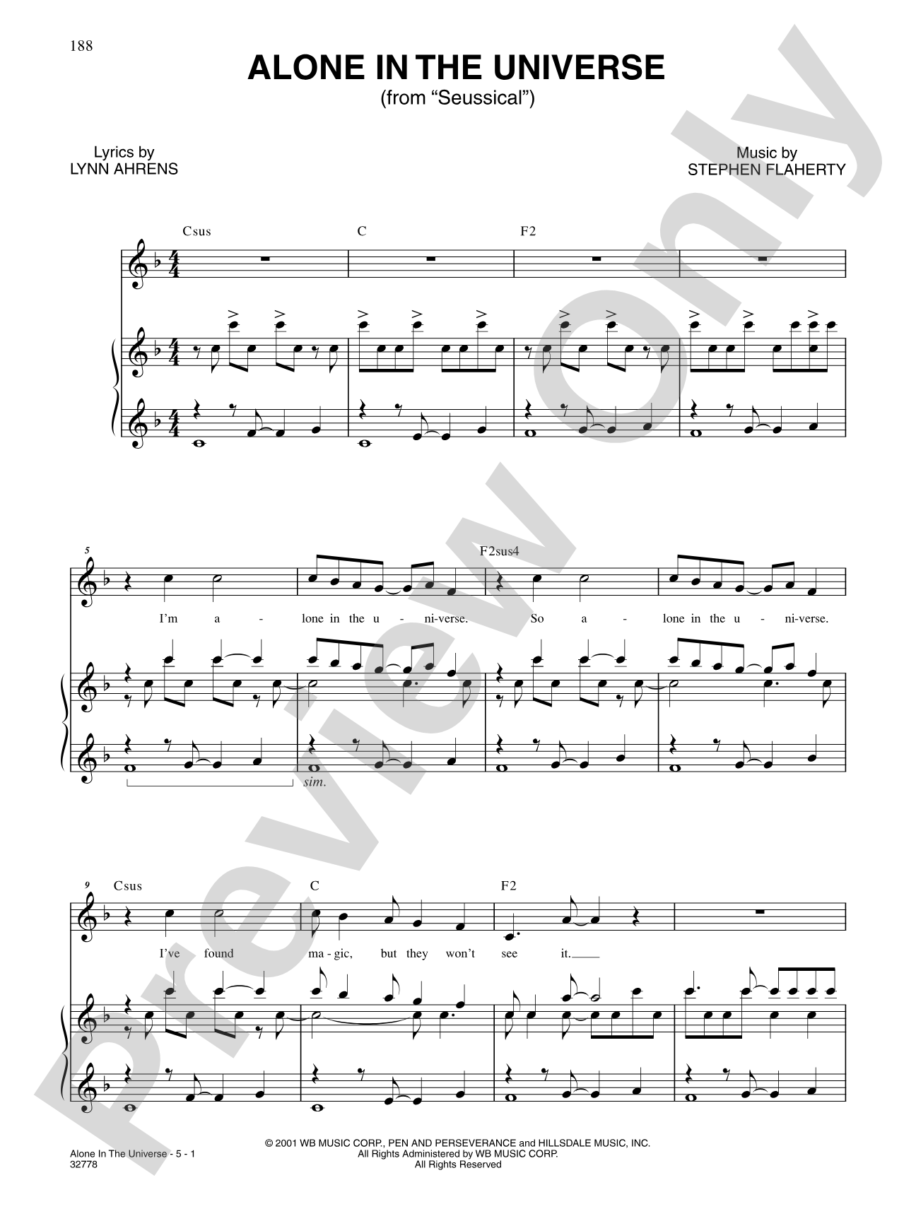 Alone in the Universe (From "Seussical the Musical"): Piano/Vocal/Chords