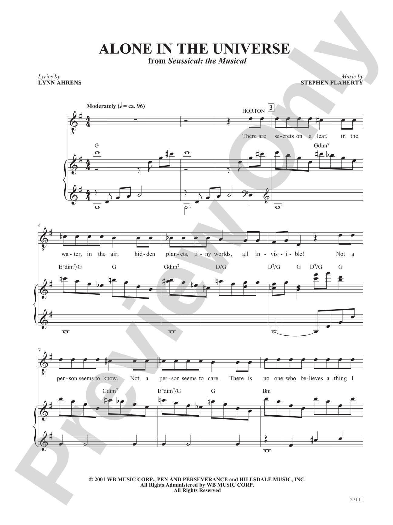 Alone in the Universe (From "Seussical the Musical"): Piano/Vocal/Chords