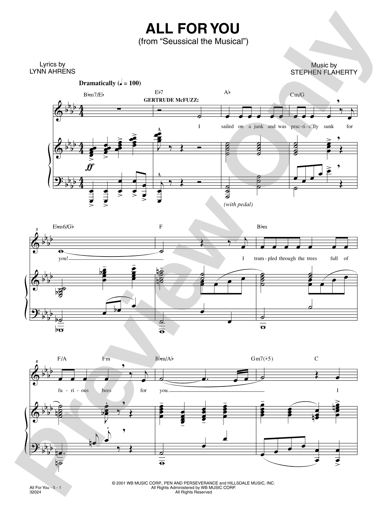 All for You (From "Seussical the Musical"): Piano/Vocal/Chords