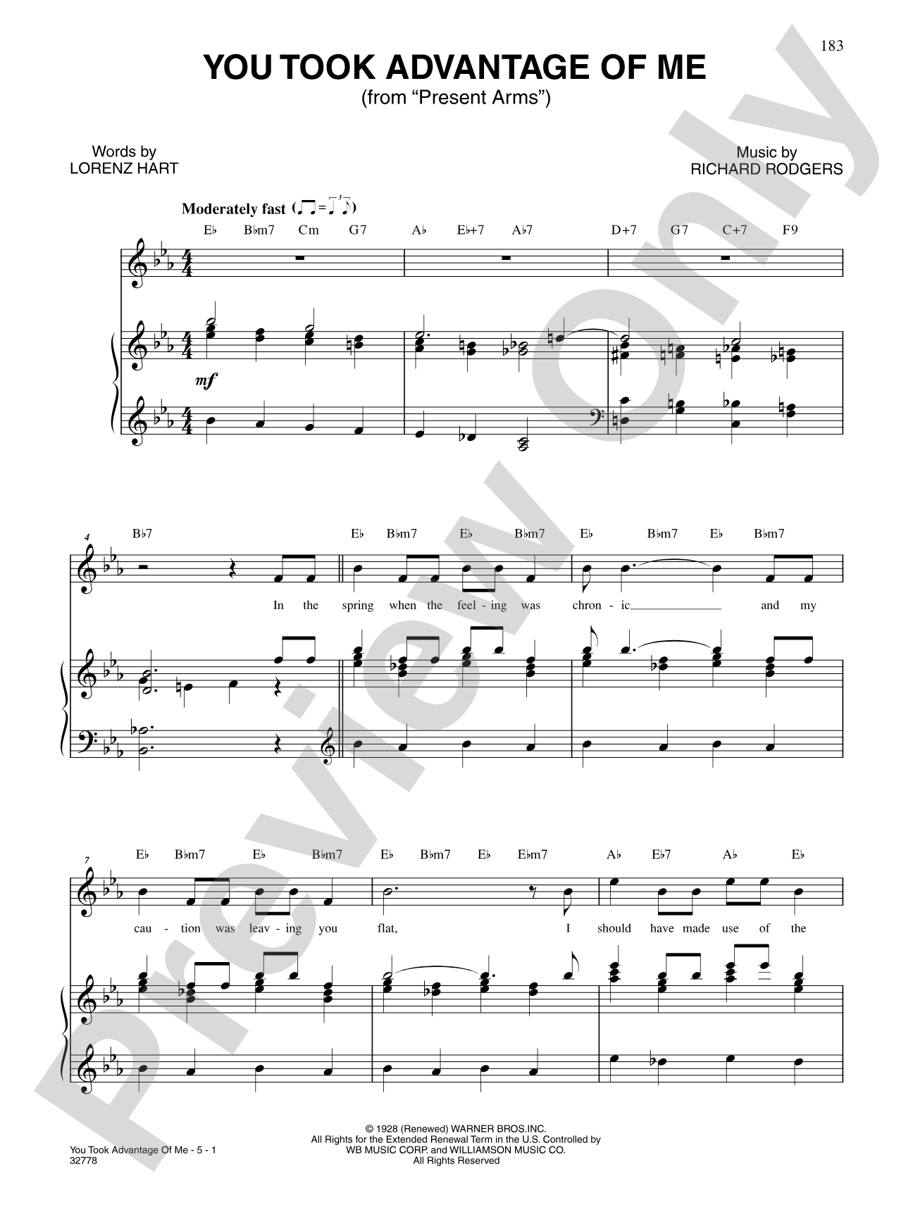 You Took Advantage of Me (From "Present Arms"): Piano/Vocal/Chords