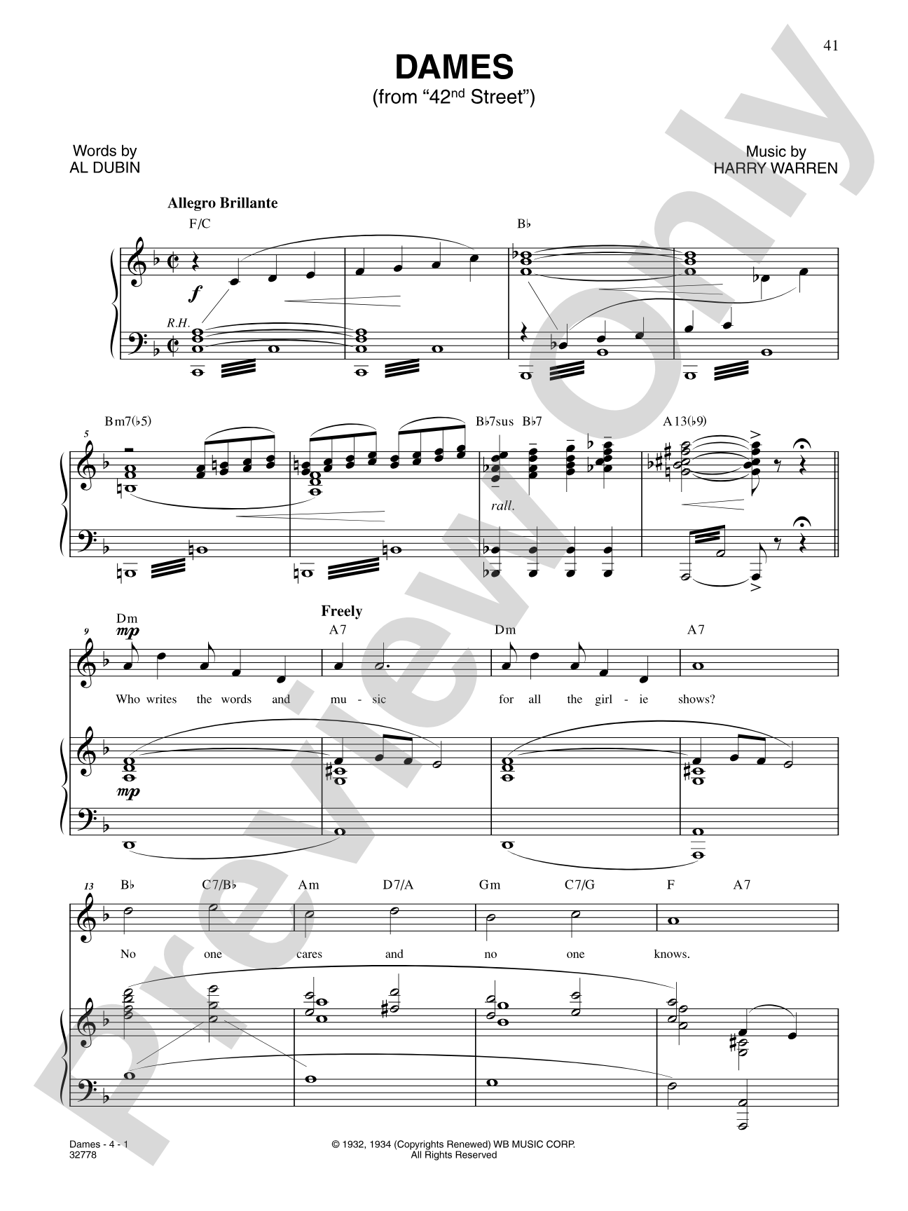 Dames (From "Dames"): Piano/Vocal/Chords