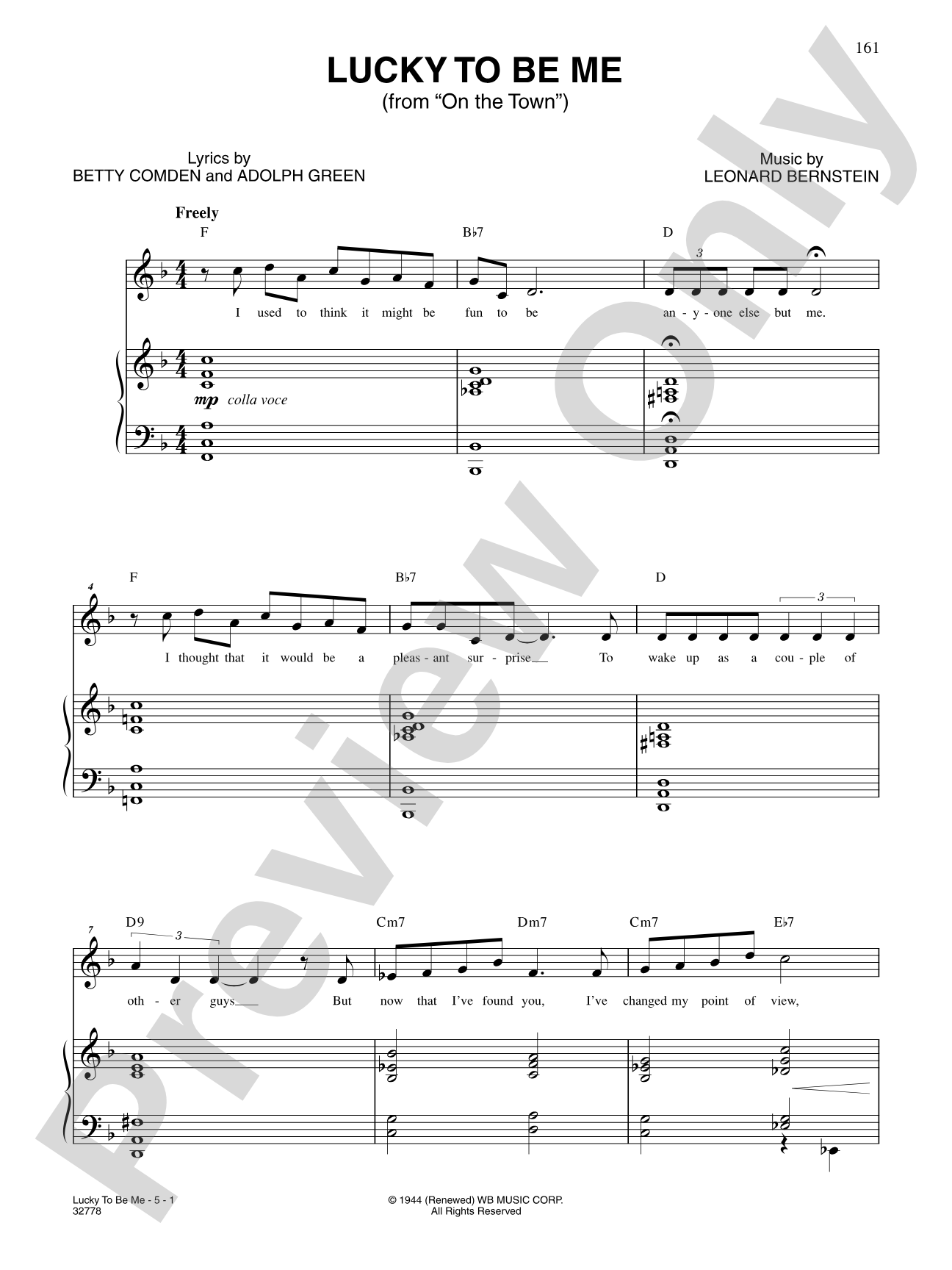 Lucky to Be Me (From "On the Town"): Piano/Vocal/Chords