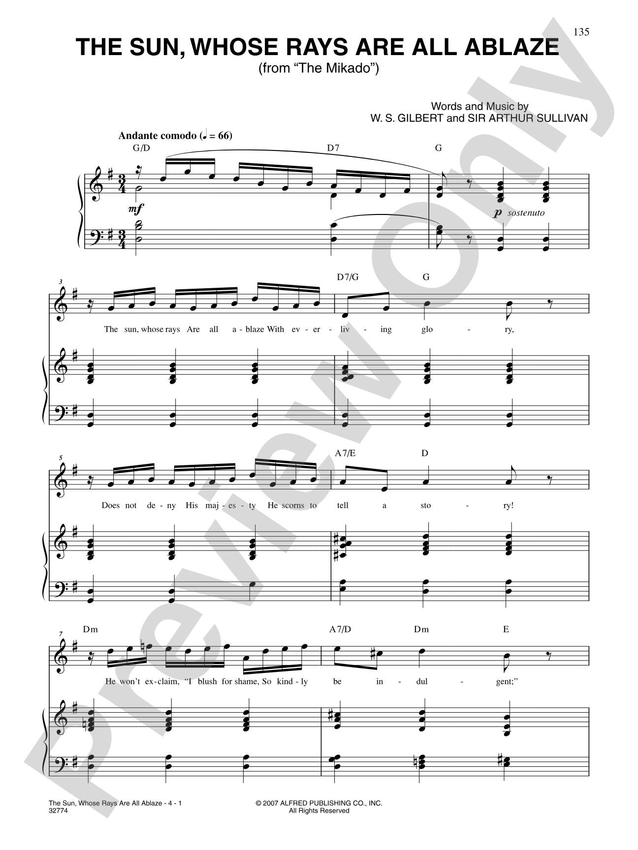 The Sun, Whose Rays Are All Ablaze (From "The Mikado"): Piano/Vocal/Chords