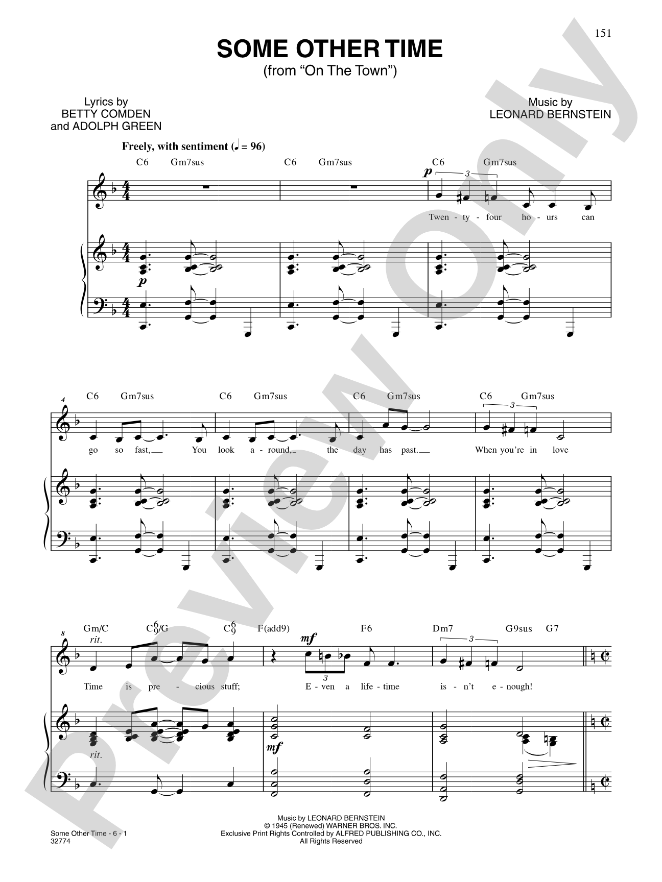 Some Other Time (From "On the Town"): Piano/Vocal/Chords