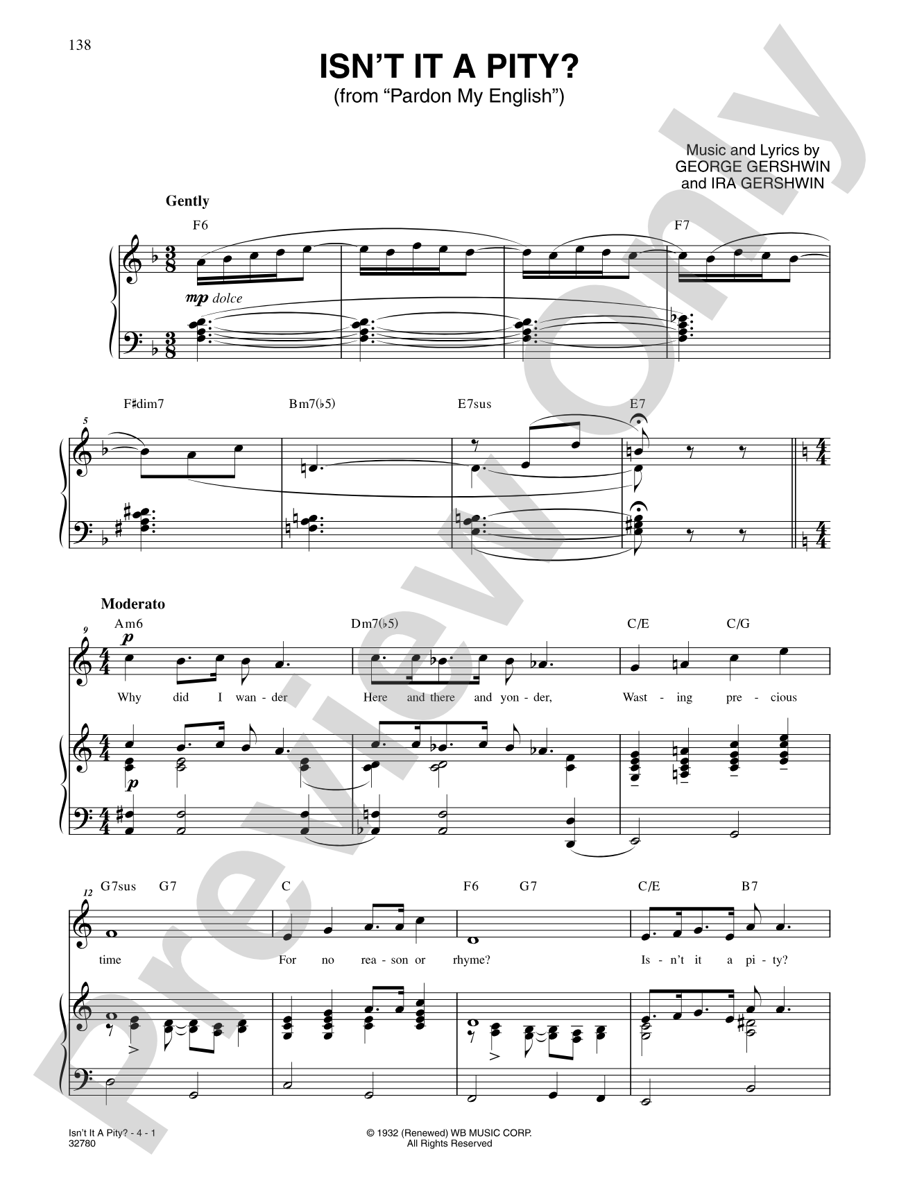 Isn't It a Pity? (From "Pardon My English"): Piano/Vocal/Chords