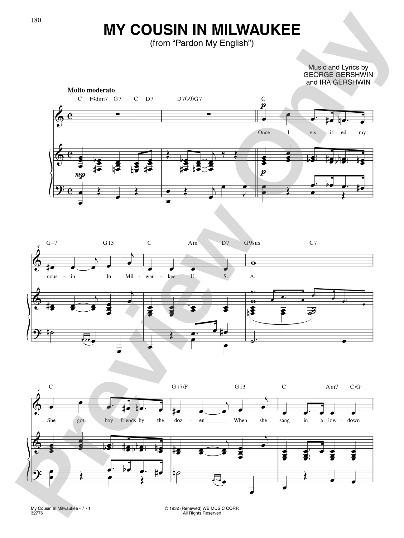 My Cousin in Milwaukee (From "Pardon My English"): Piano/Vocal/Chords