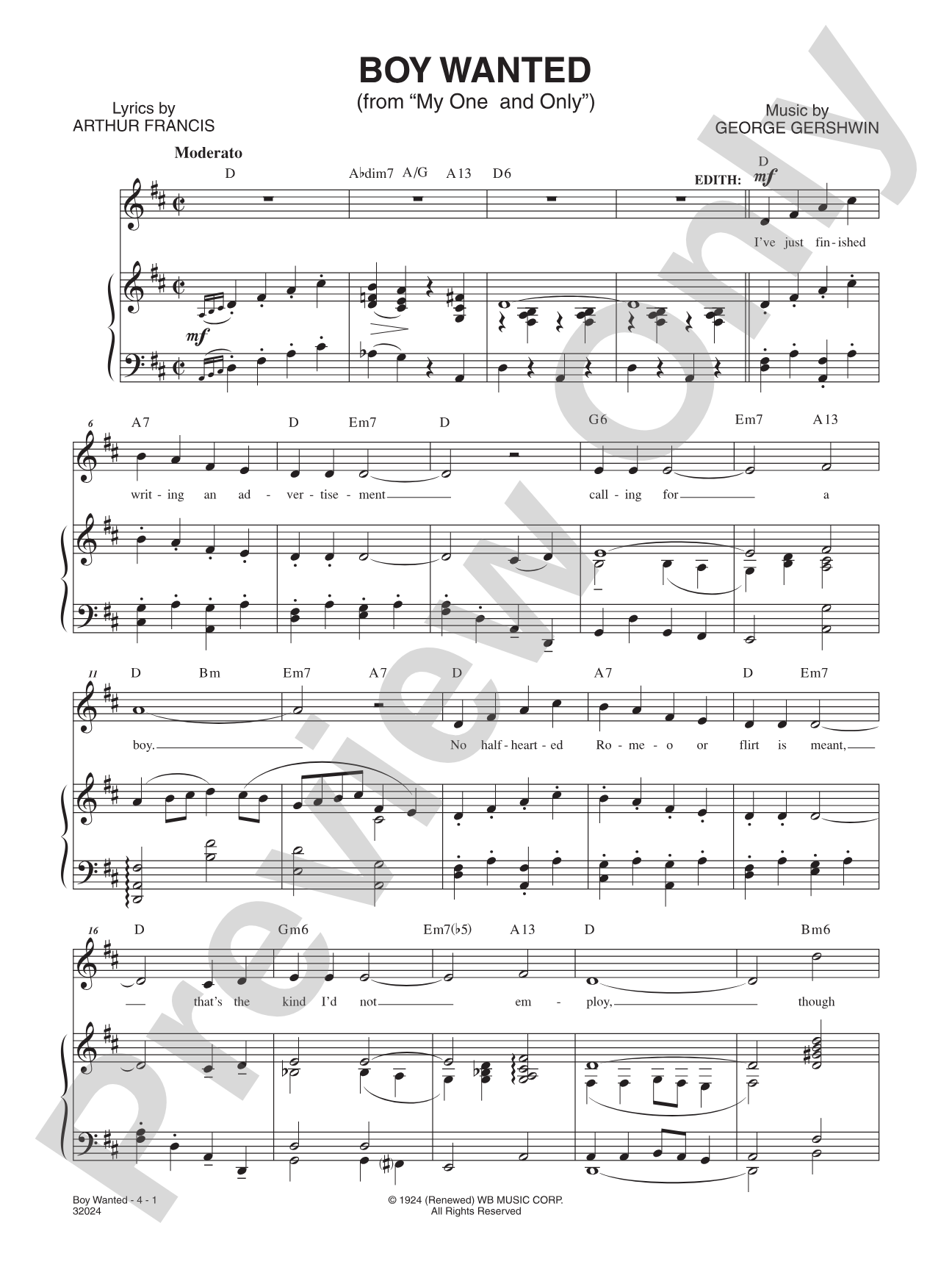 Boy Wanted (From "My One and Only"): Piano/Vocal/Chords