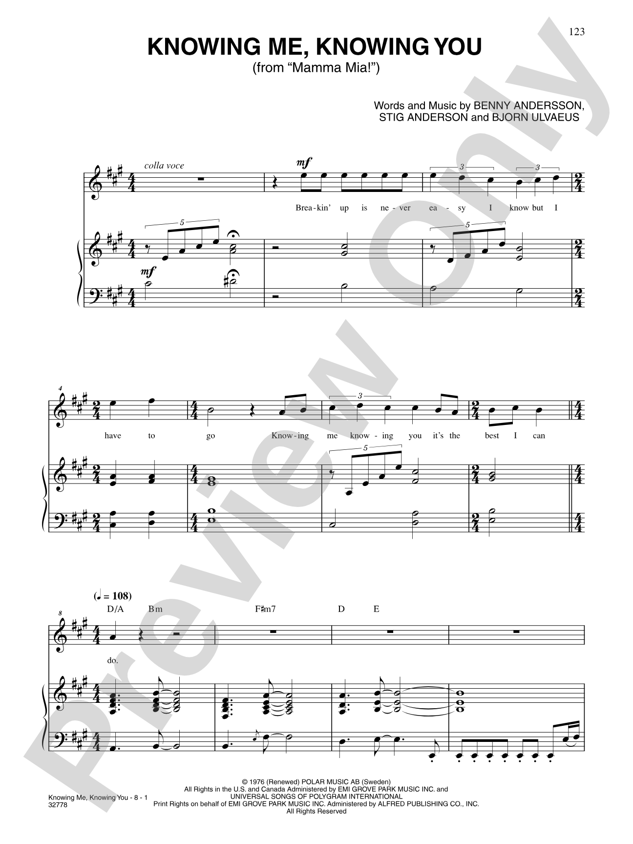 Knowing Me, Knowing You: Piano/Vocal/Chords