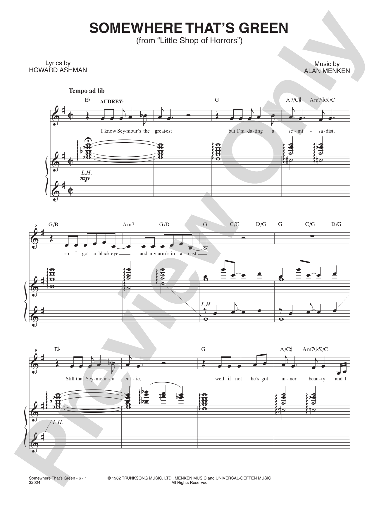 Somewhere That's Green (From "Little Shop of Horrors"): Piano/Vocal/Chords